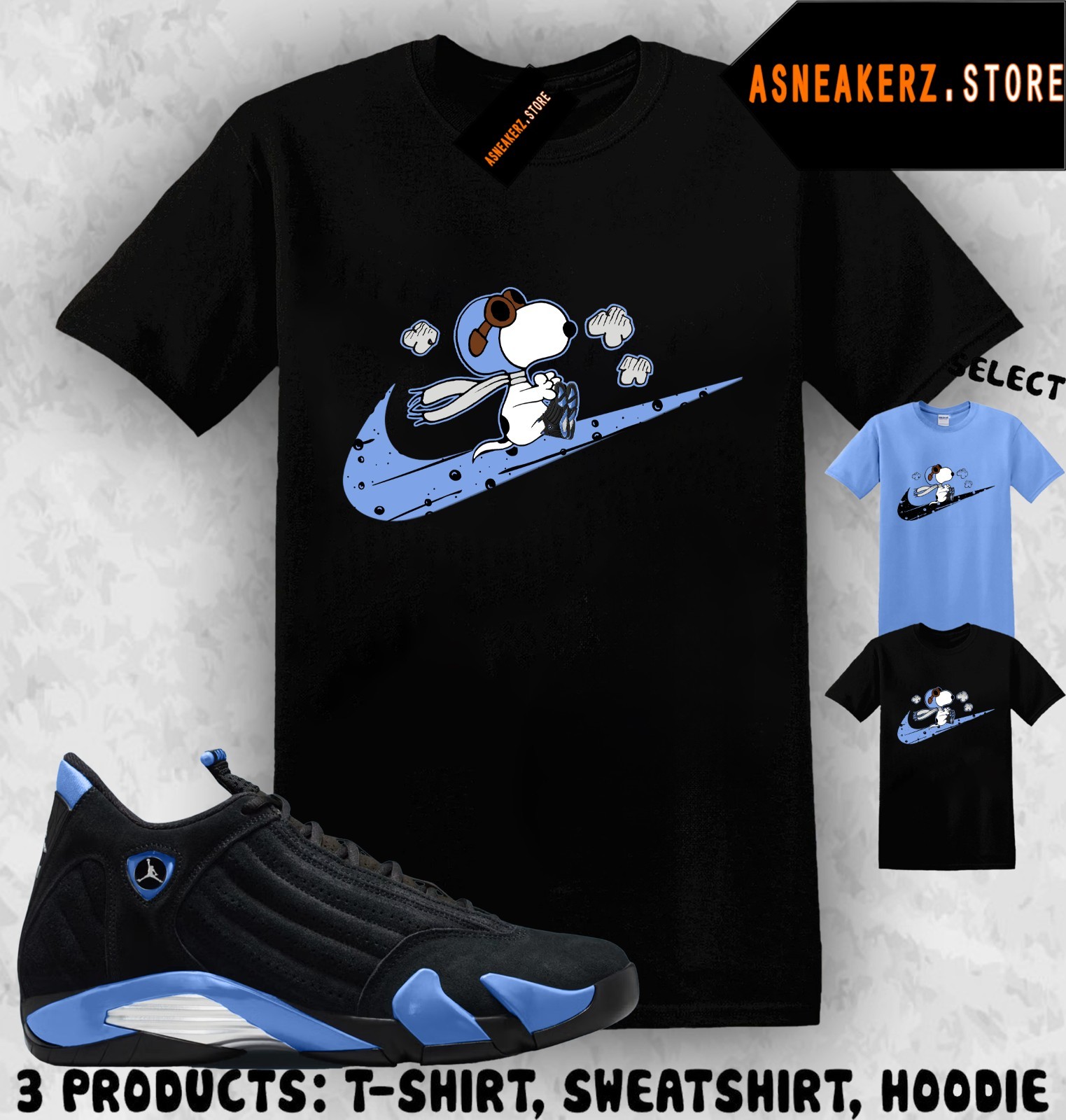 Shirt Match AJ 14 Black University Blue 2026 Sneaker Matching Fly S Dog T-Shirt