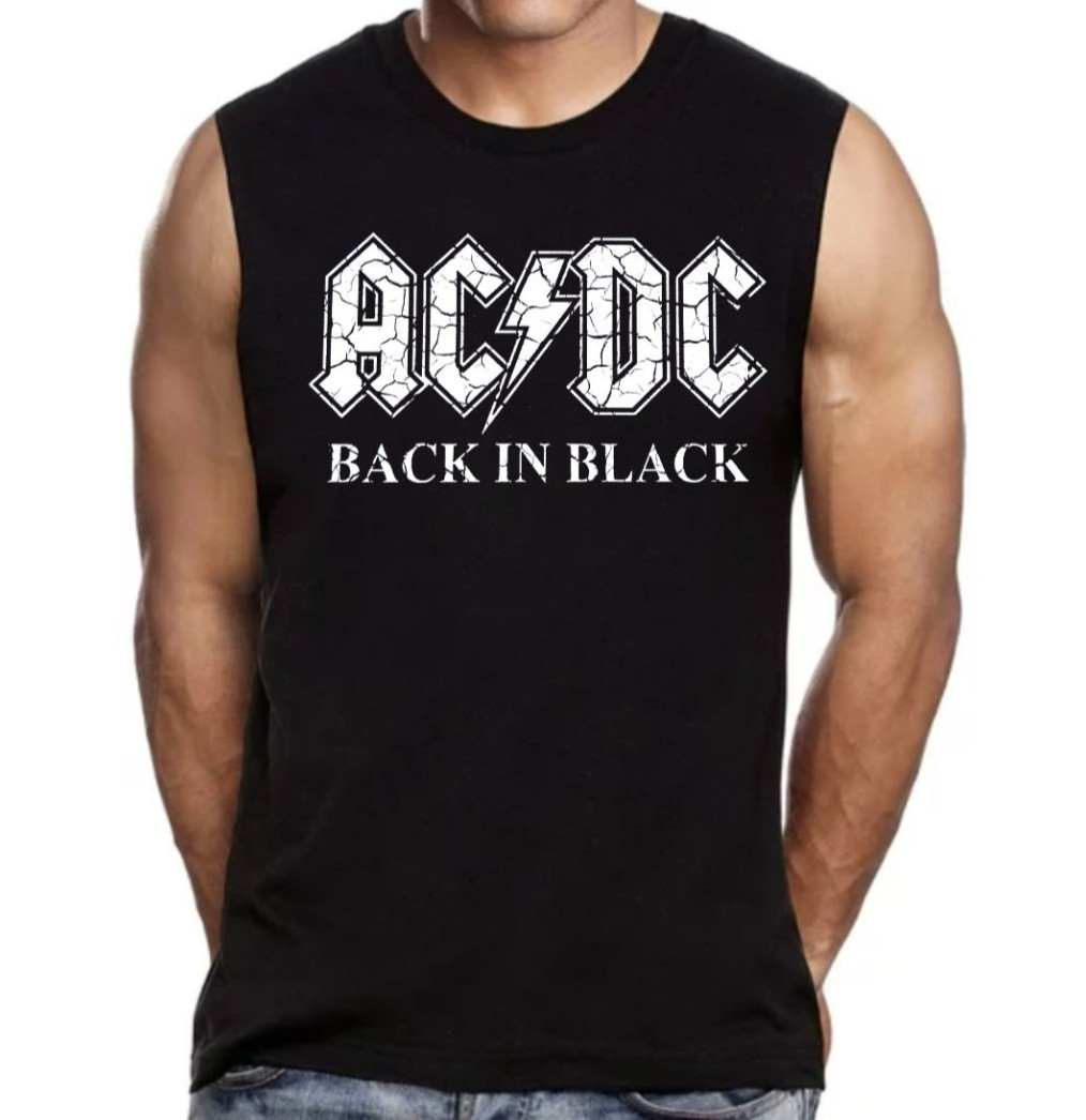 AC/DC Back in Black Rock Band Men’s Black Muscle Shirt