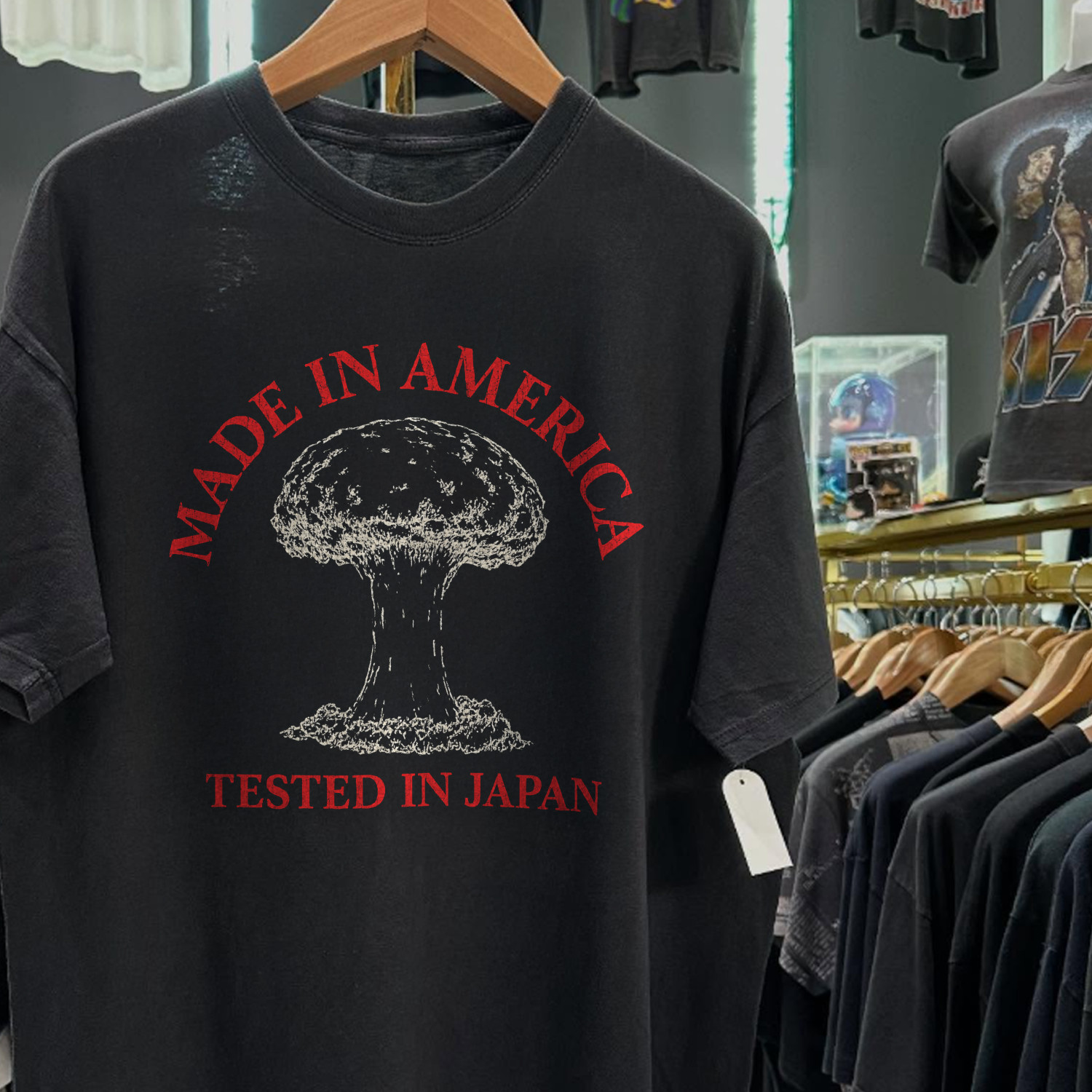 90s Made In America ‘Tested In Japan’ Washed T-Shirt Black L