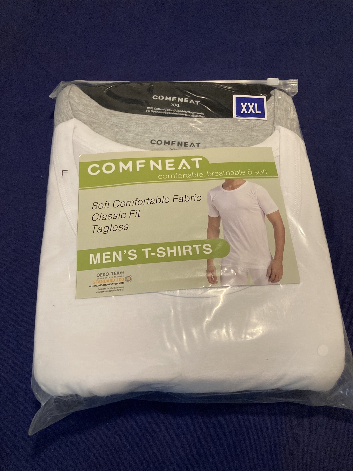 Comfneat Men’s 3-Pack Undershirts Cotton Spandex StretchyWhite gray and black