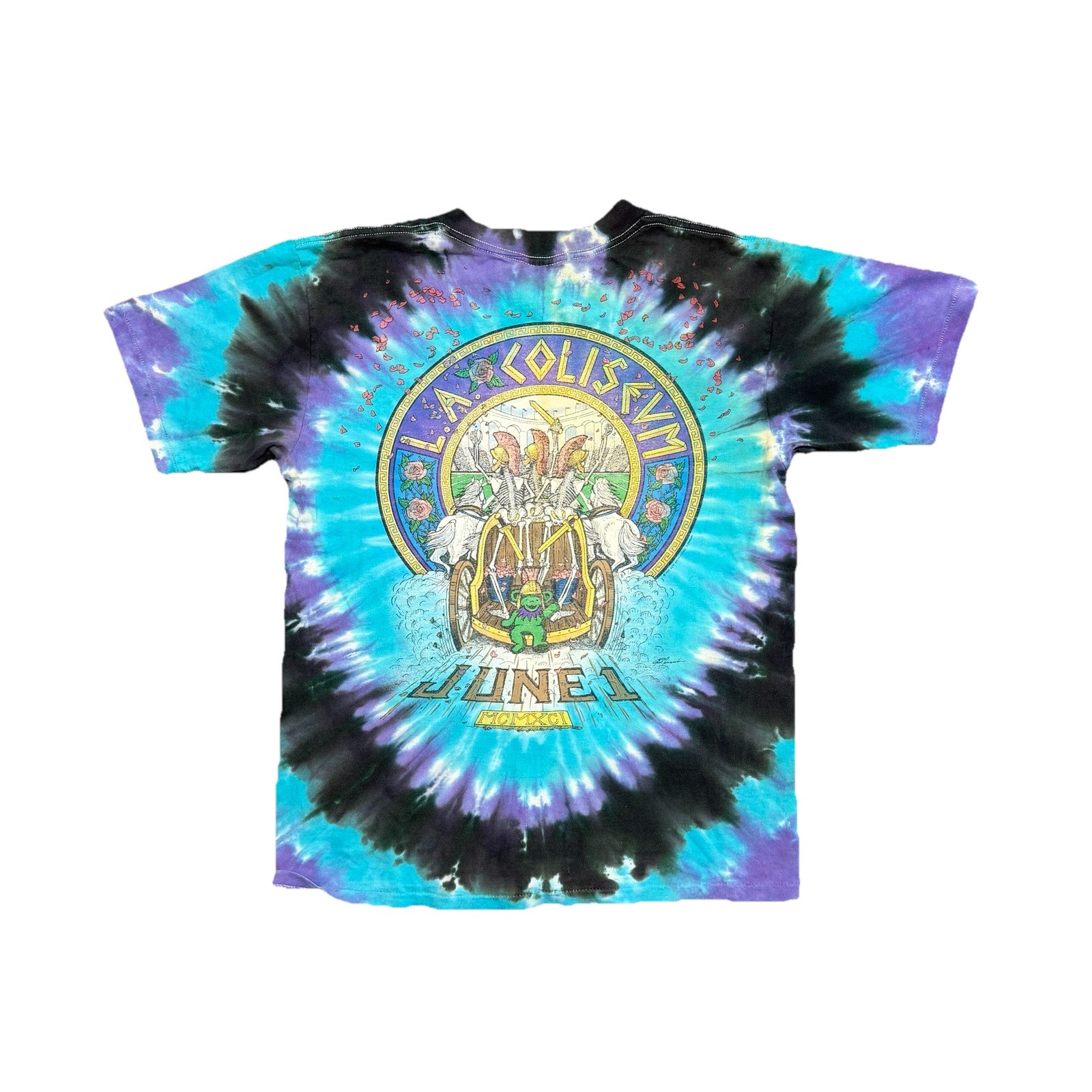 Vintage Grateful Dead June 91 Liquid Blue Tie Dye Band T Shirt Large USA