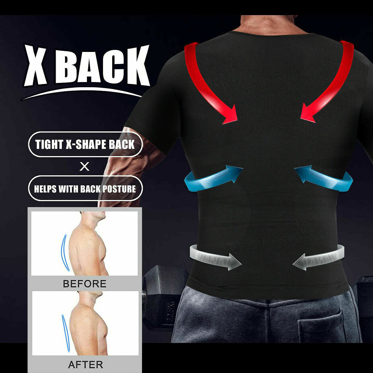 Men Slimming Body Shaper Vest Chest Compression Moobs T-Shirt Tank Top Workout