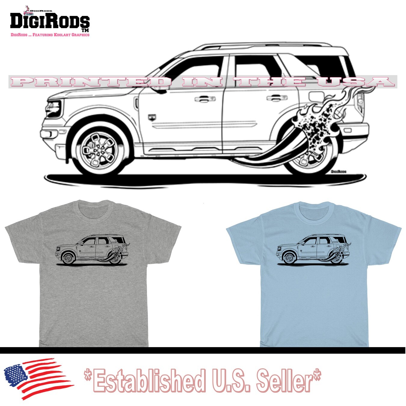 Ford Bronco 2021 New Model Truck Racing Pipe DigiRods Cartoon Car T Shirt