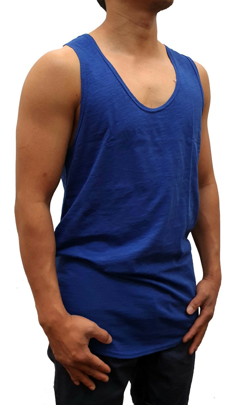 MENS SINGLET MUSCLE TANK TOP CURVE HEM BODYBUILDING GYM LIFTING CASUAL PLAIN