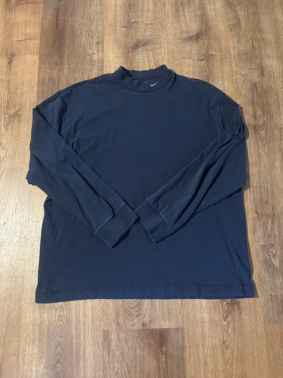 Y2K Nike Mock Neck Long Sleeve T-Shirt Navy Blue Embroidered Swoosh Size Large