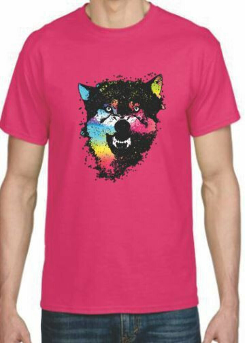 Adult DryBlend® T-Shirt – ( COLORFUL TECHINCOLOR / NEON WOLF / WOLVES)