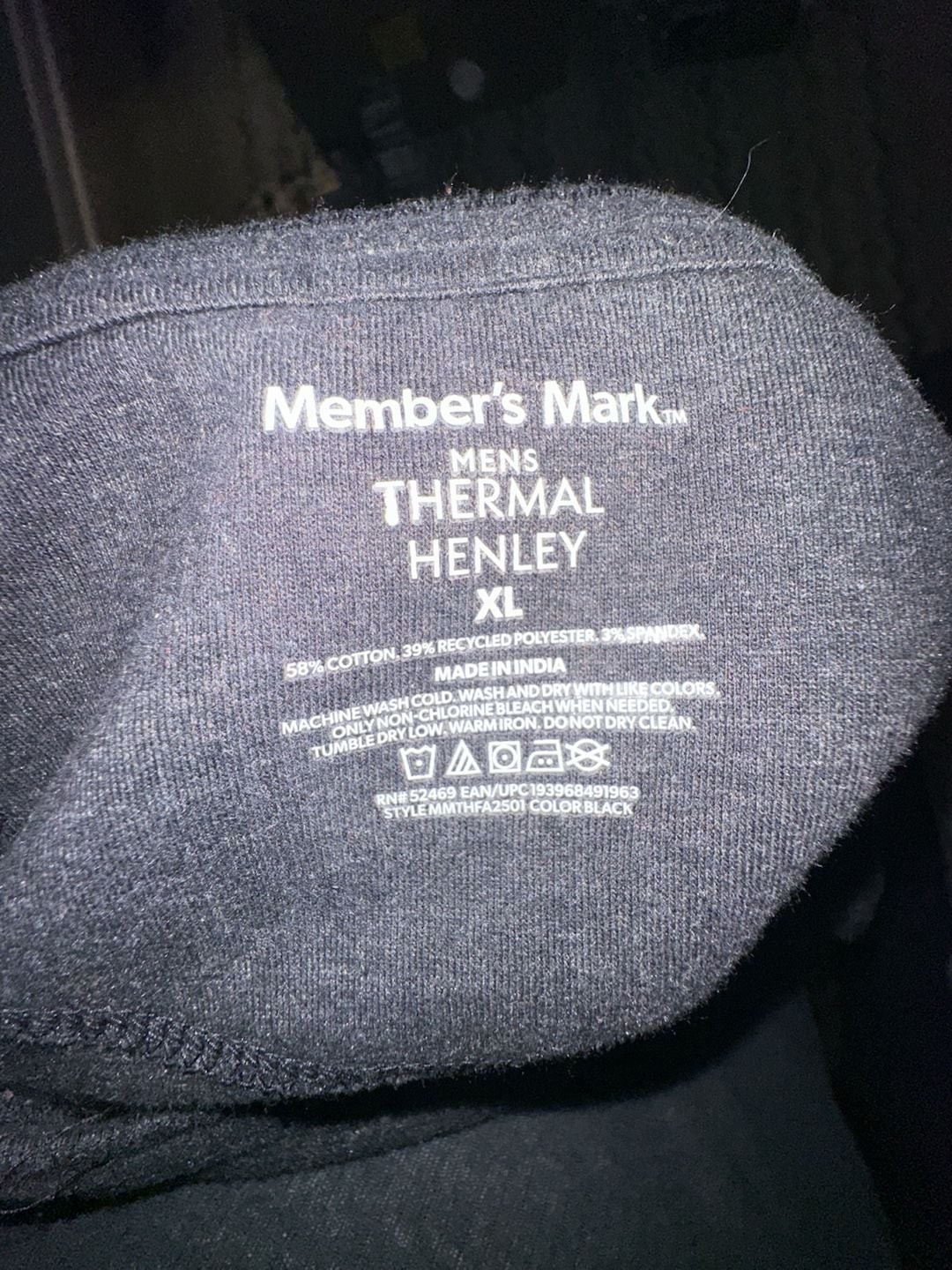 Member’s Mark Men’s Thermal Henley Long Sleeve T-Shirt Black