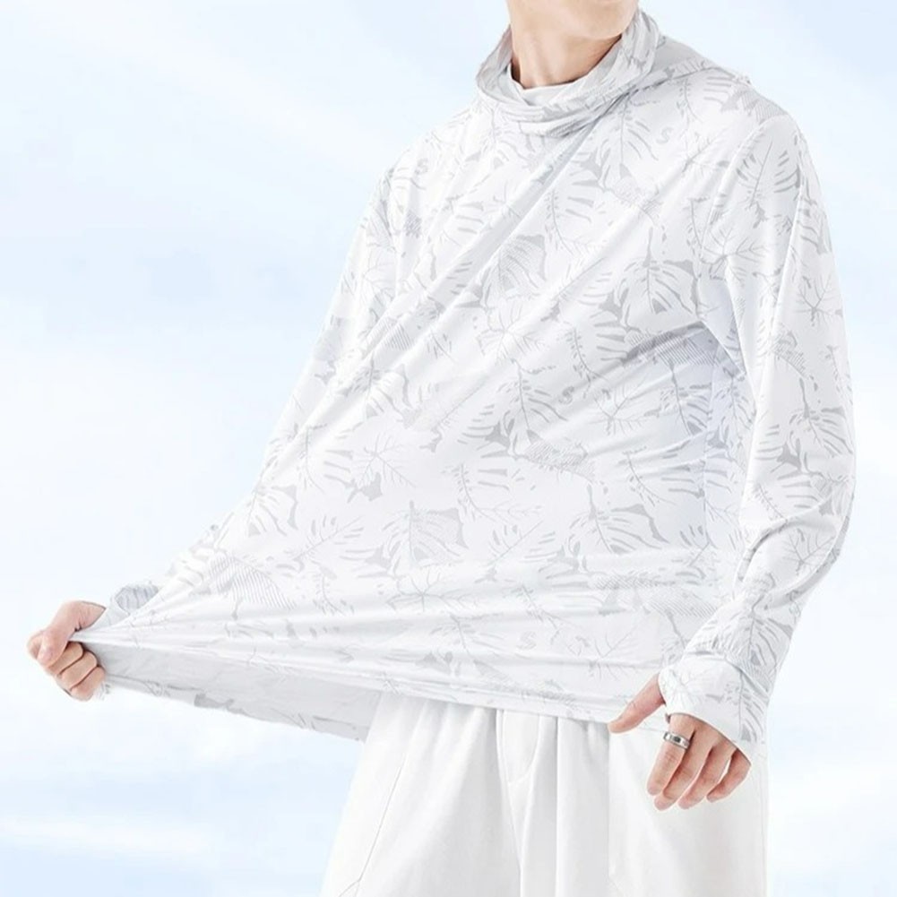 Fishing T-Shirt for Men UV Protective Hooded Top with High Neck Design