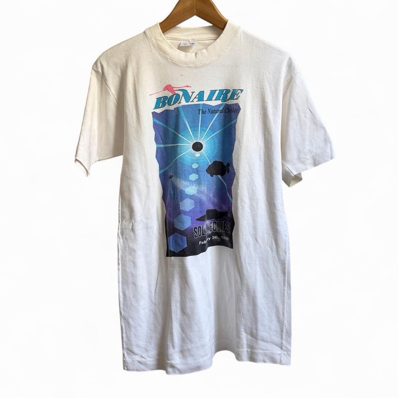 Vintage 90s Bonaire Lunar Eclipse Fish Retro Space Nature Mens L USA Tee