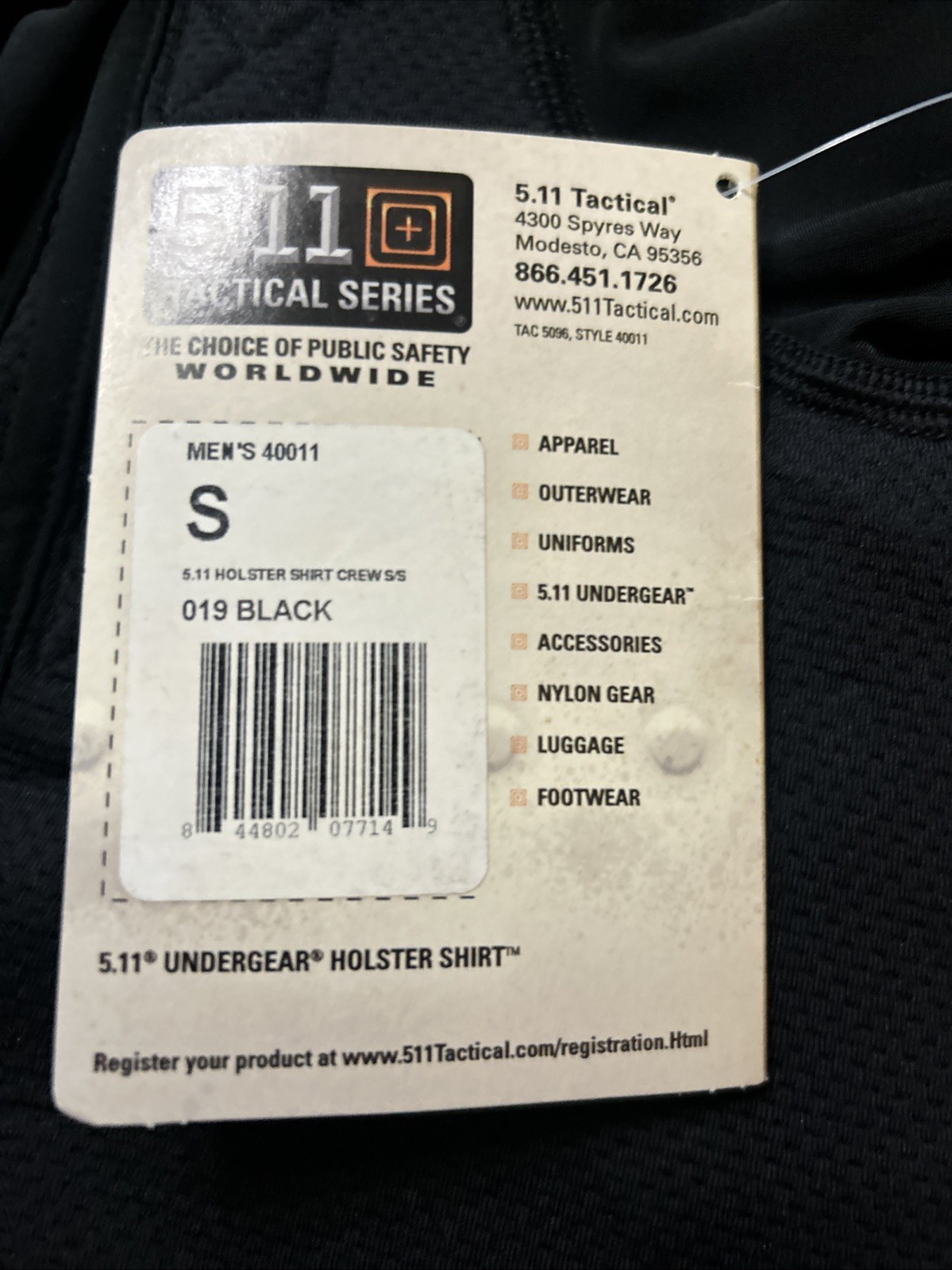 5.11 TACTICAL SERIES Conceal Carry Holster Padded T-Shirt Black Size Small