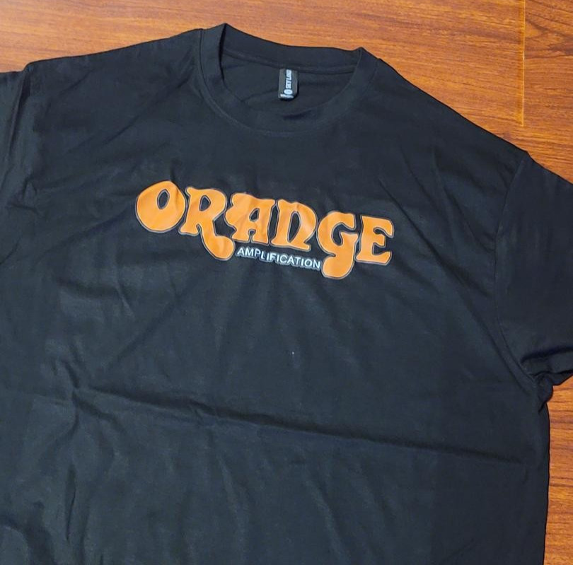 Men’s XL Black Orange Amplification Electric Guitar Short Sleeve Amp Shirt