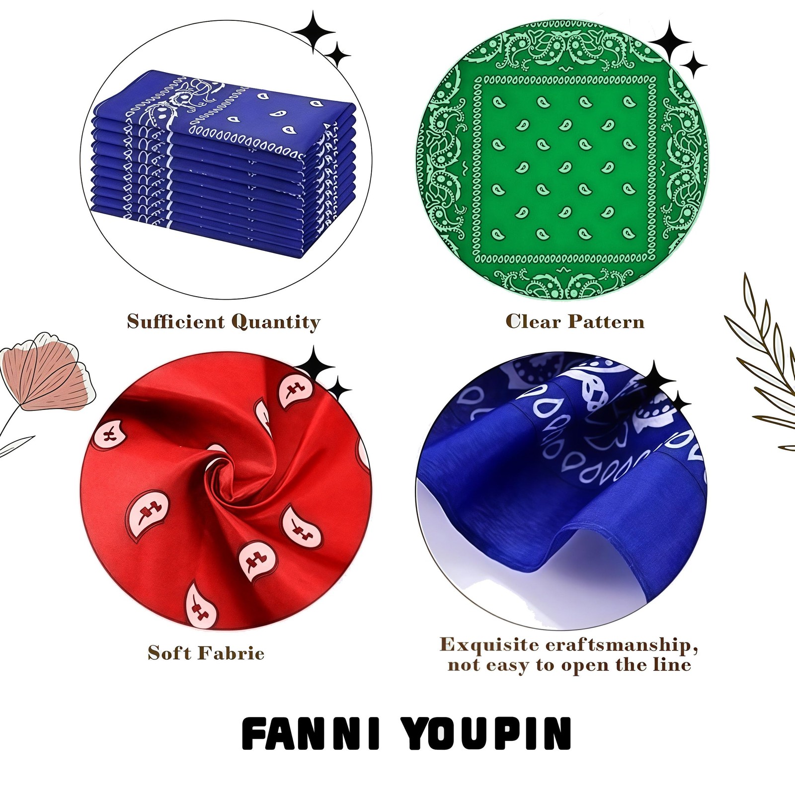 FANNI YOUPIN 100% Cotton Fine thick Bandanas Fashion Scarf for Men Women Pais…