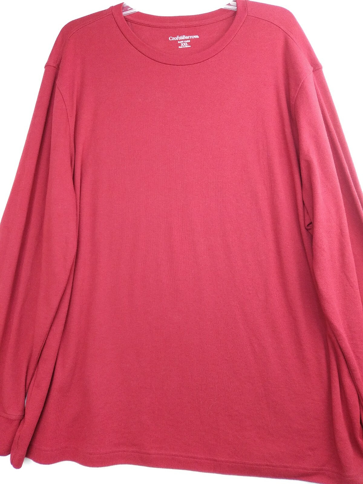 CROFT & BARROW T Shirt Mens 2XL Red Classic Fit Easy Care Long Sleeve Pull Over