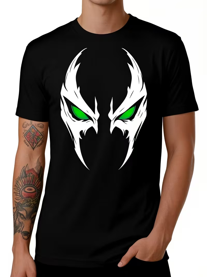 Men’S Plus Size Spawn Graphic Print T-Shirt Black Streetwear Tee with White Gree