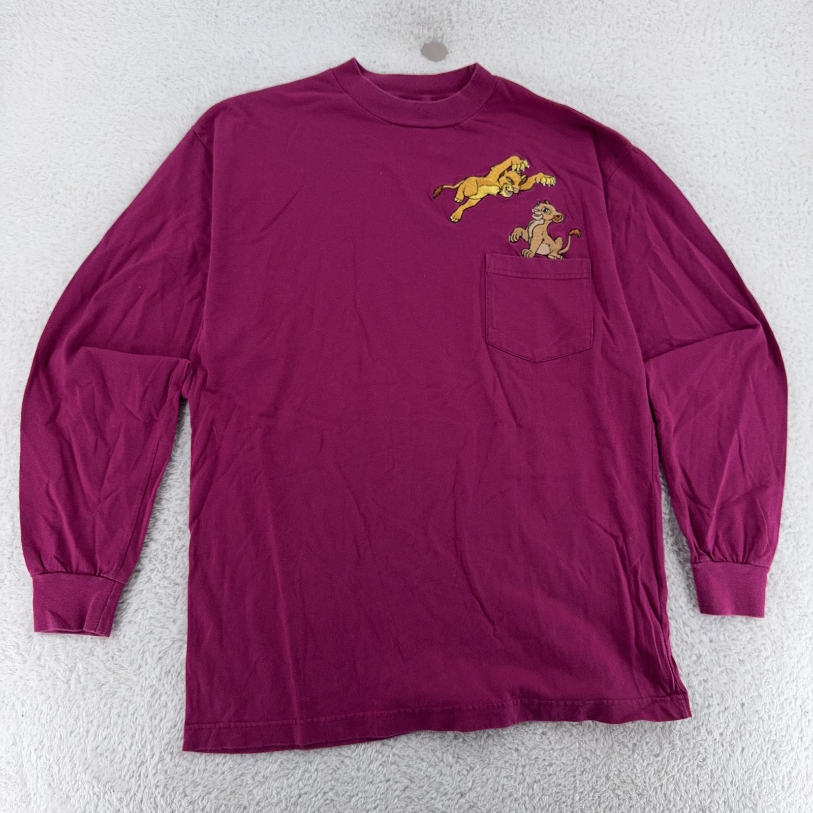 Vintage Disney Lion King Shirt Mens Large Simba Nala Pocket Long Sleeve 90s