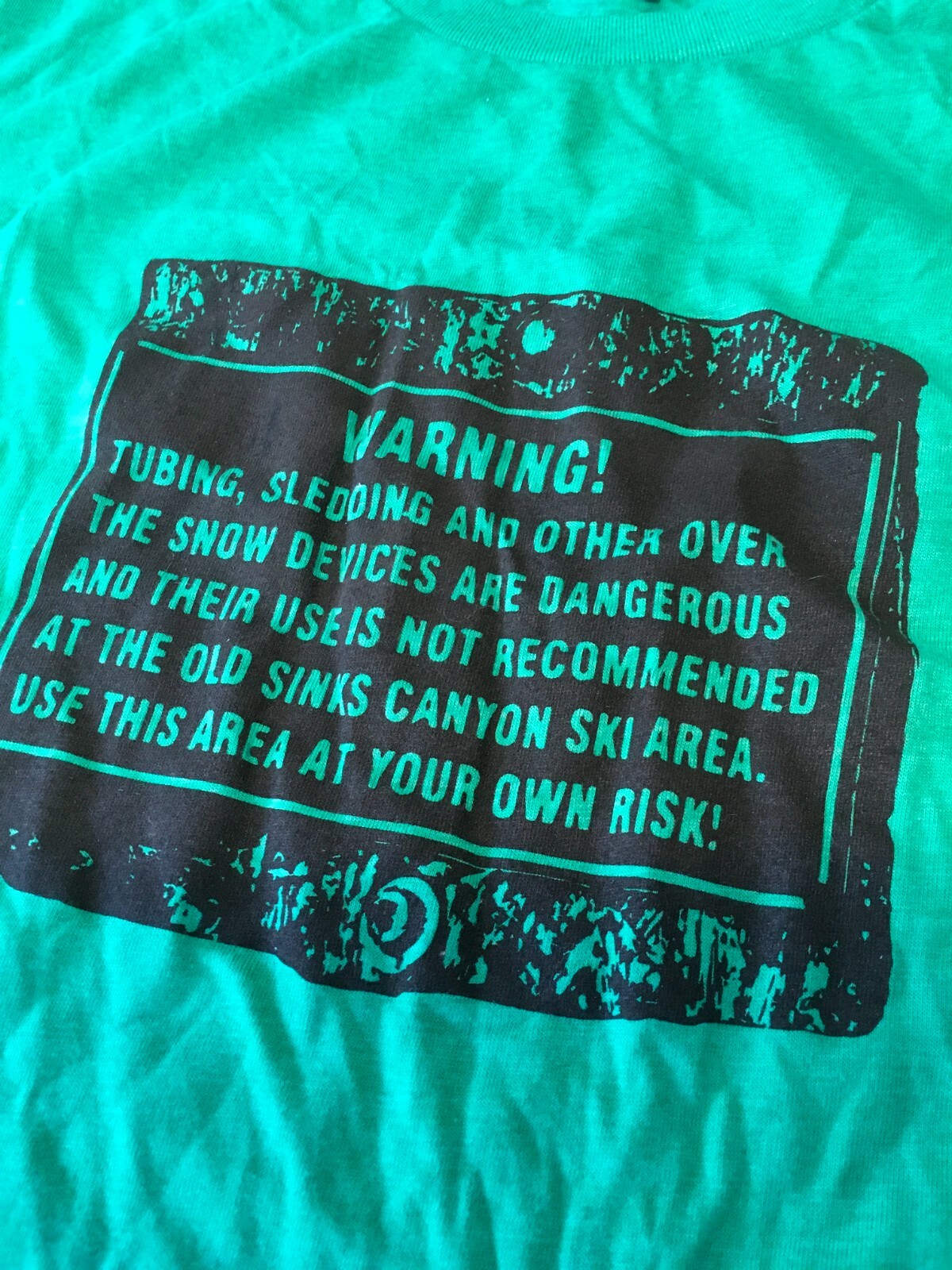Old Sinks Canyon Ski Area T-Shirt Lander Wyoming M Green Warning Sign