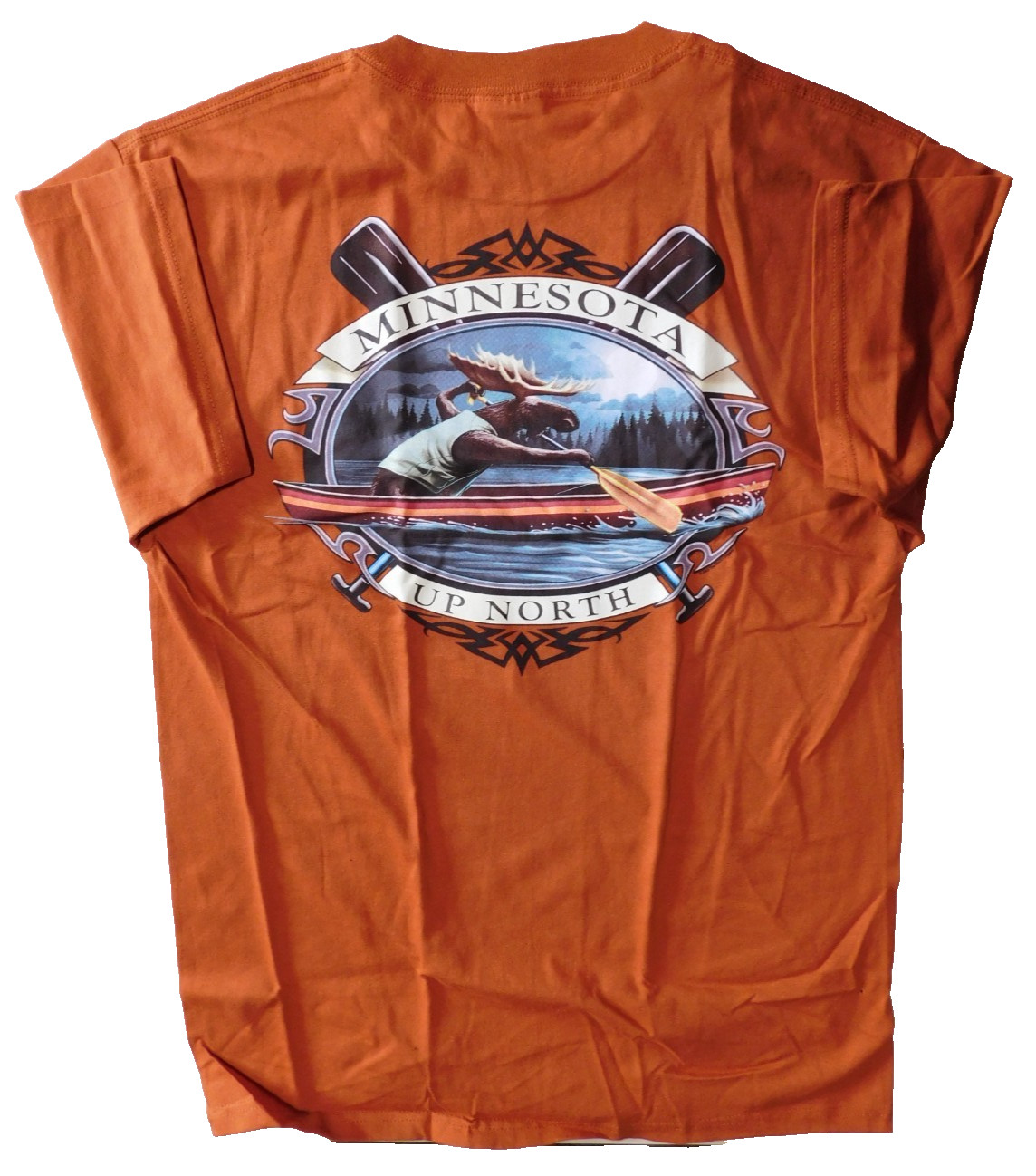 Minnesota T-shirt Up North Moose Canoe 36″ Chest NOS USA Screen Print USA Fabric