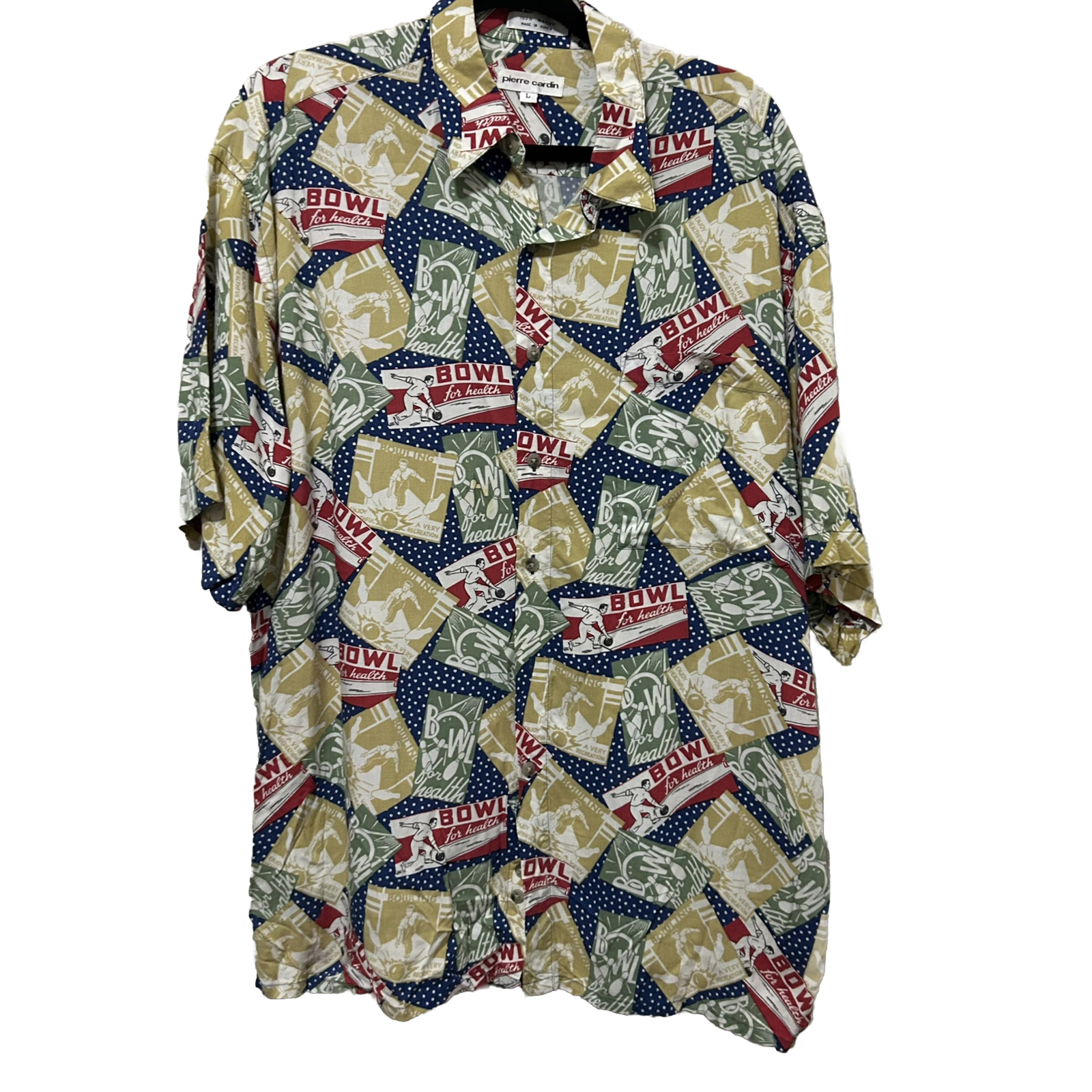 Bowl For Health Pierre Cardin Korea All Over Print Men’s Large Button Front VTG