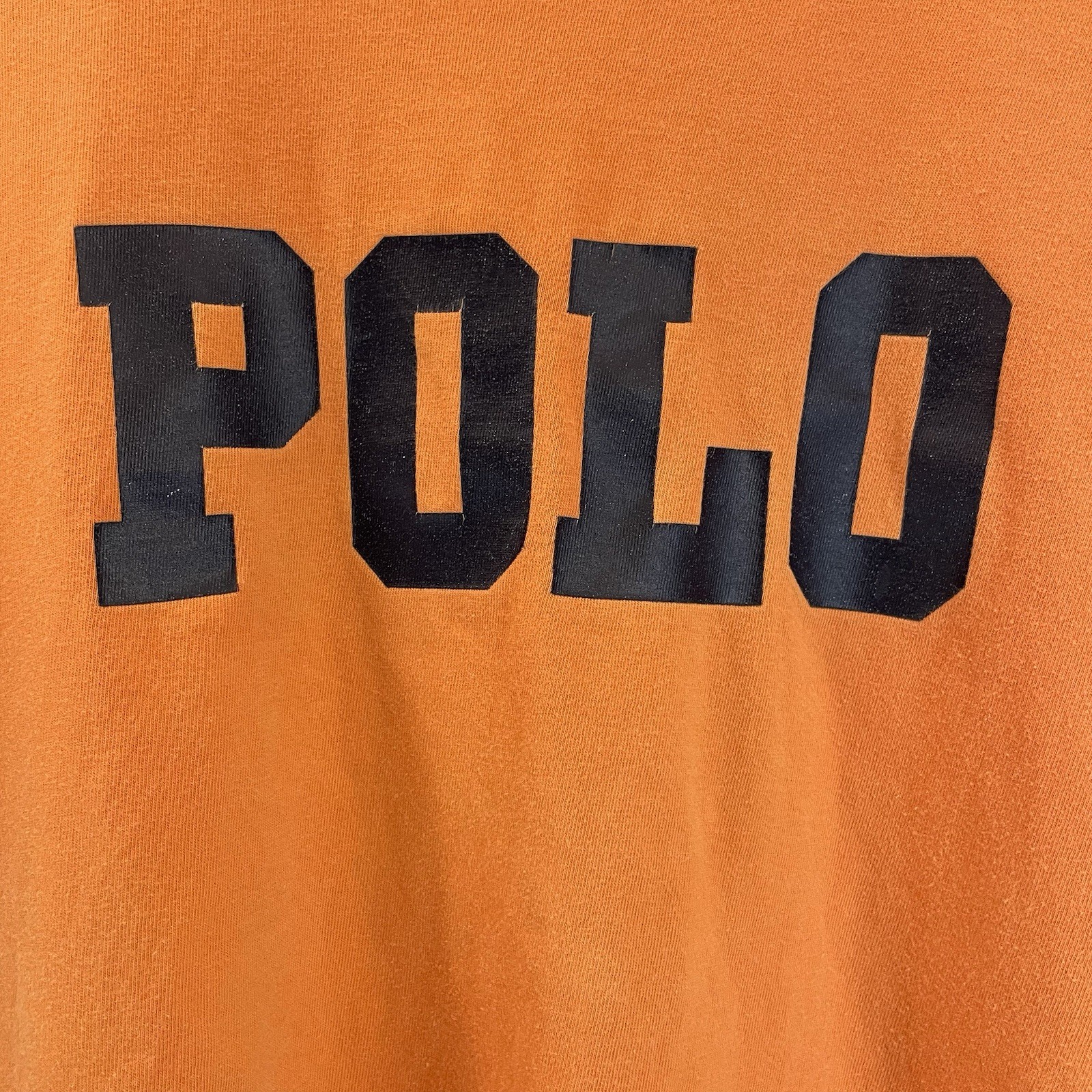 VTG Polo Sport Ralph Lauren Tshirt Orange Mens L Spellout Crewneck 100% Cotton