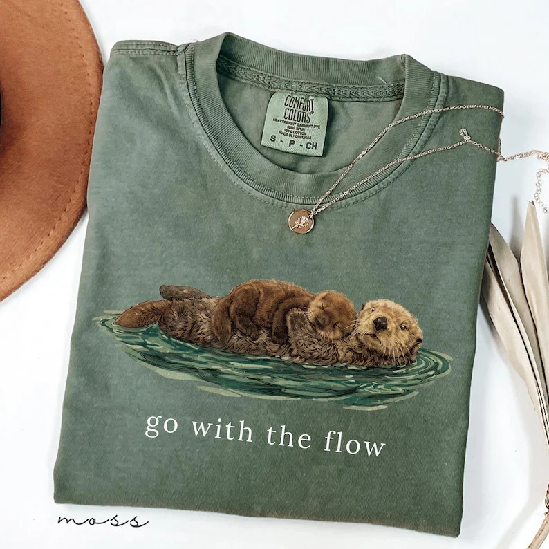 Go With The Flow Sea Otter T-Shirt Cute Animal Graphic Tee
