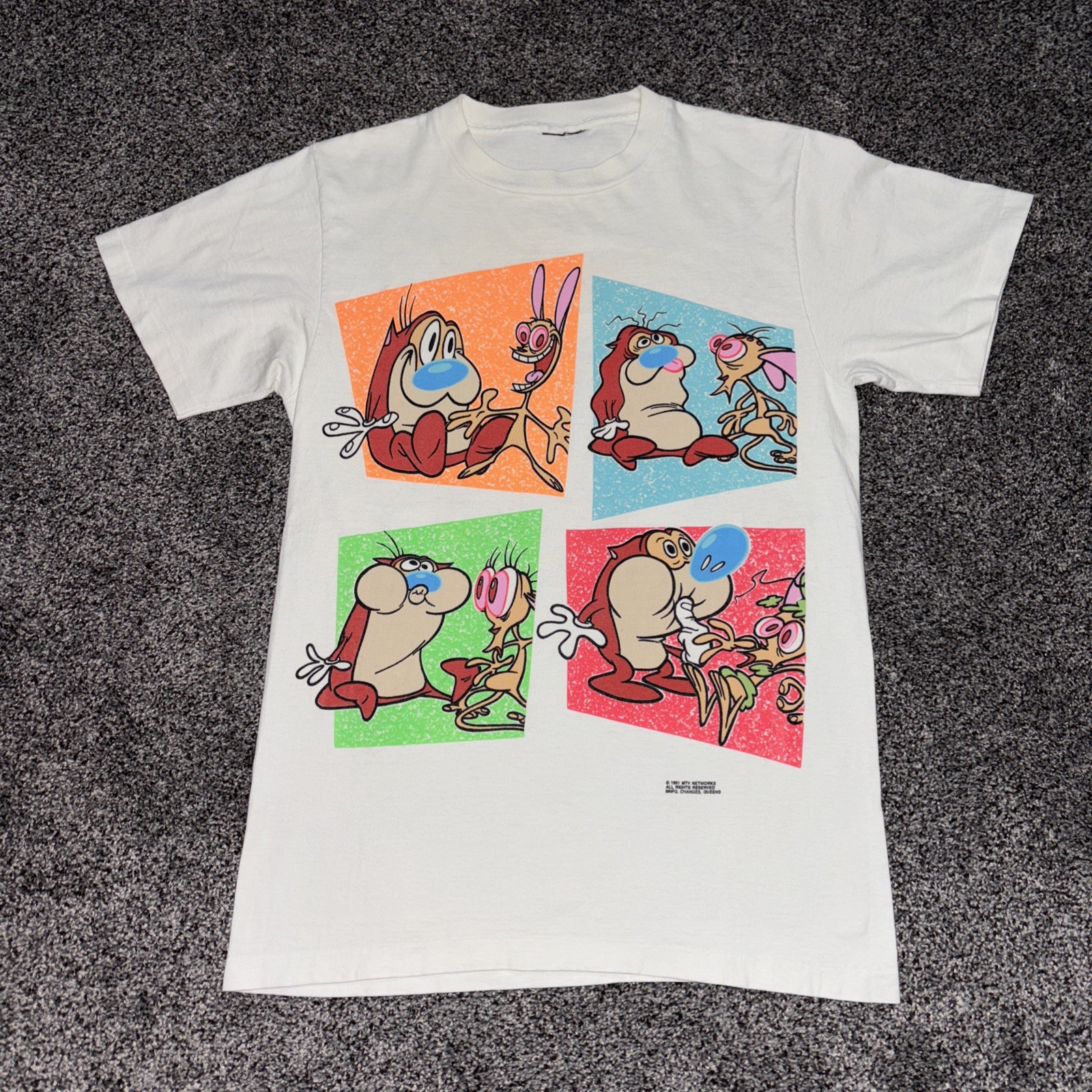 Vintage Ren and Stimpy T-Shirt 1991 Nickelodeon Size Small Changes MTV No Tag
