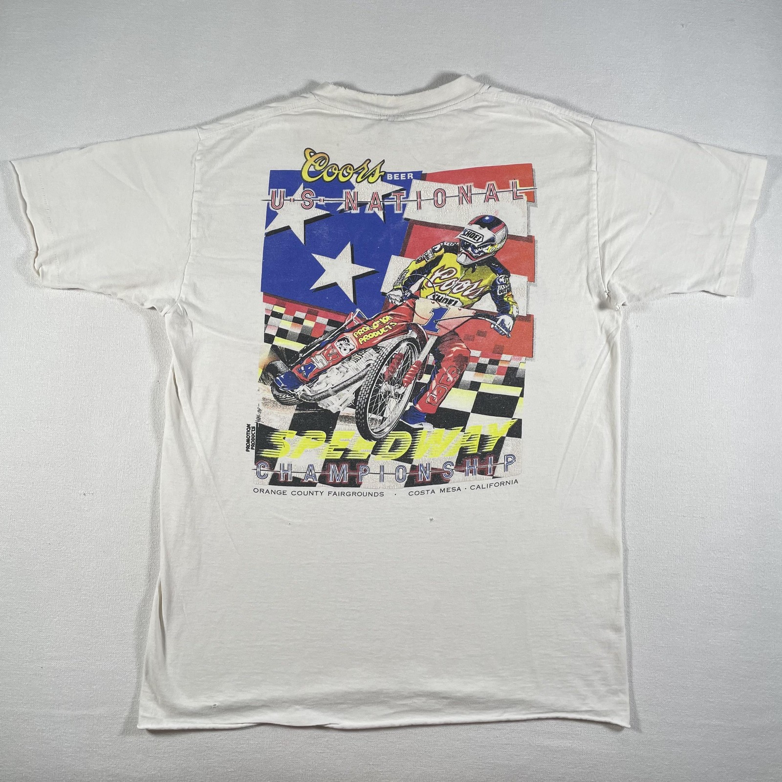 Vintage Speedway Racing Shirt Mens Large White Coors USA Moto Championship 80s