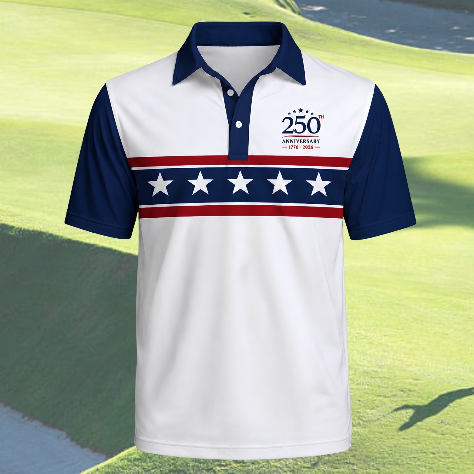 America 250th Anniversary Patriotic Golf Polo, 4th of July Basic Shirt (S-5XL)