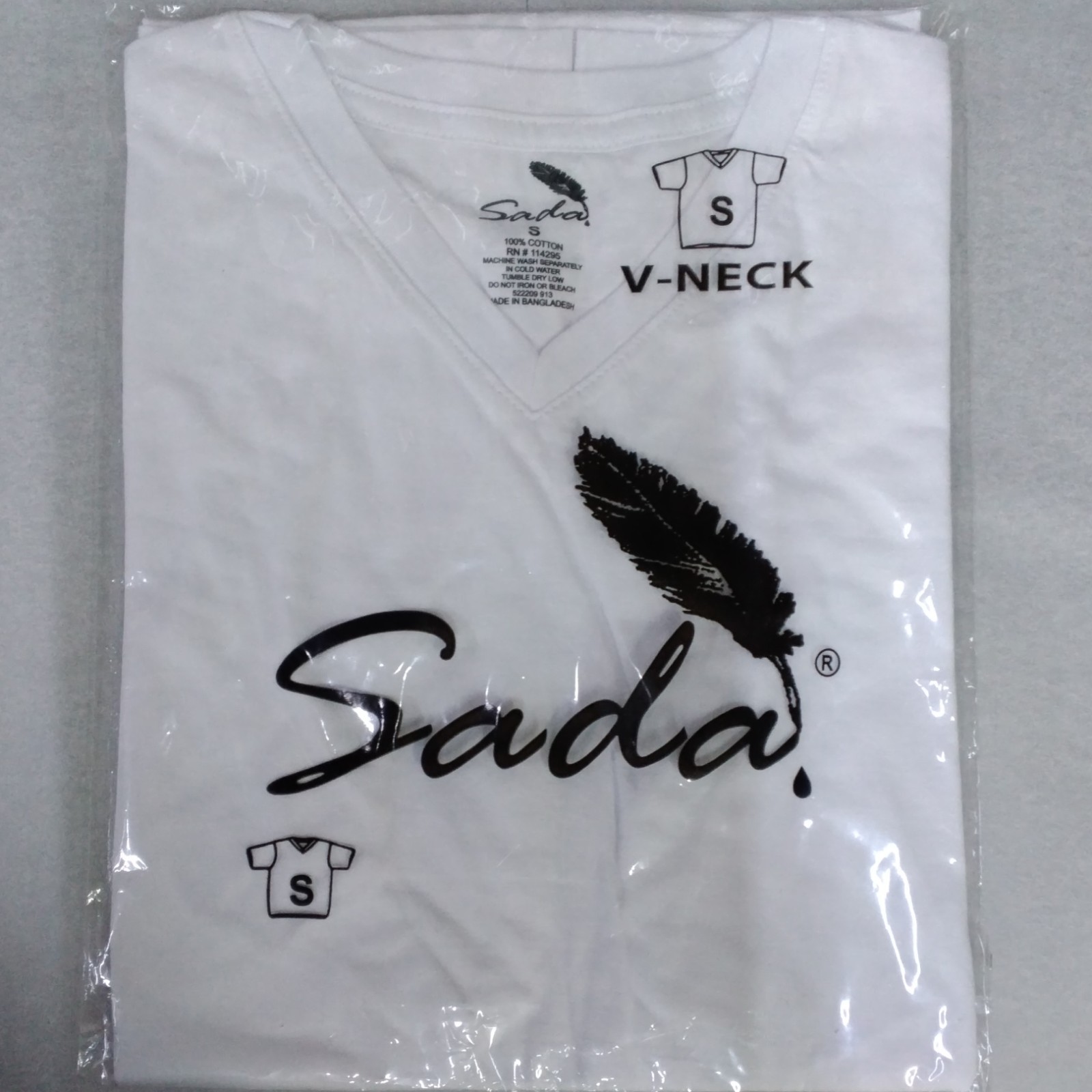 Sada Men’s White S Cotton Knit V-Neck Short Sleeve T-Shirt