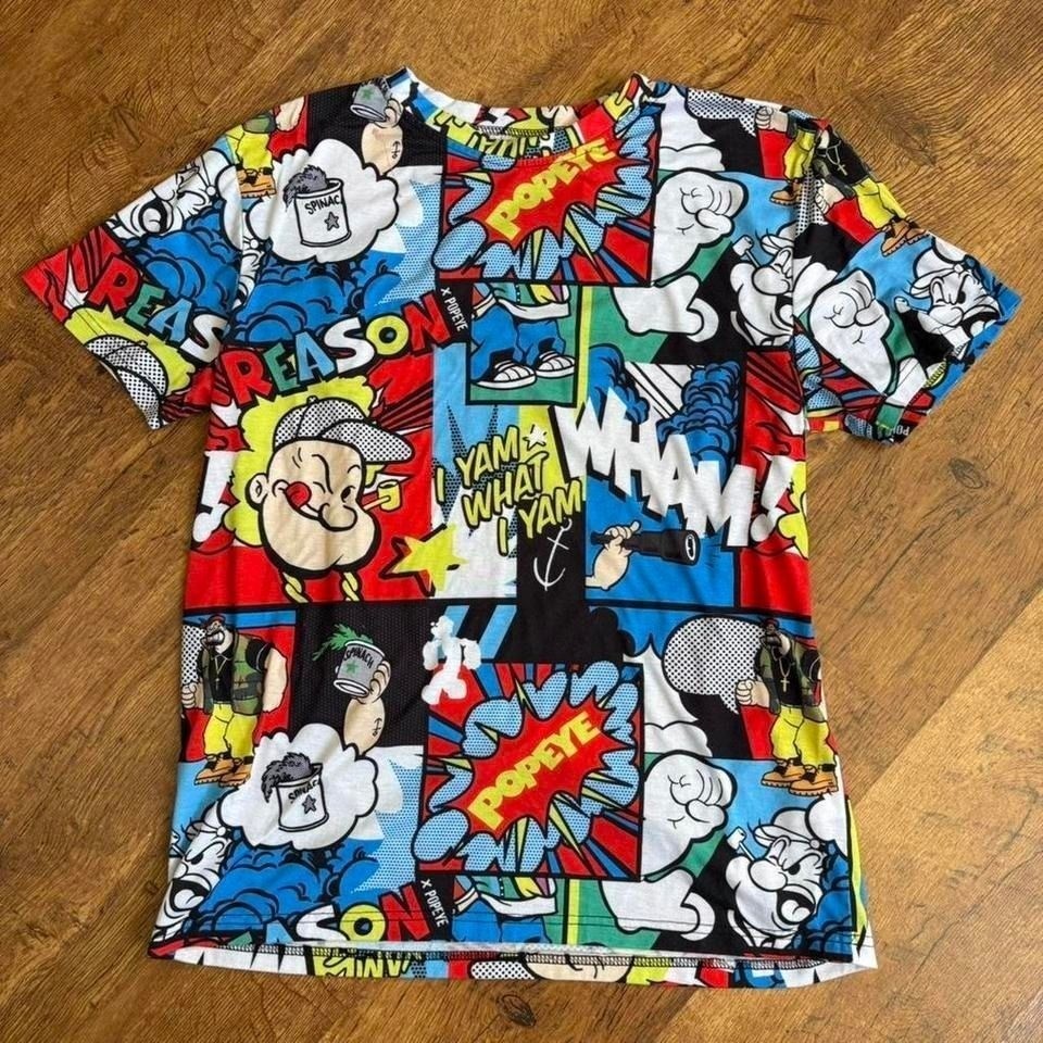 preloved multi-colored Popeye the Sailor Man all over print t-shirt by Reason