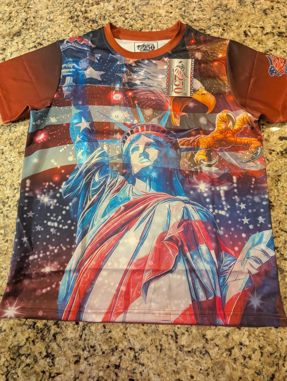 USA Celebrates 250 Years T-Shirt 1776-2026 Liberty Eagle Red White Blue