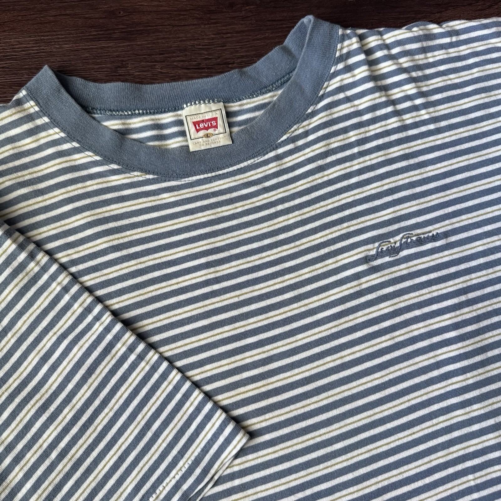 Vintage Levi Strauss & Co Shirt Crewneck Striped 80-90’s Made In USA Large Logo