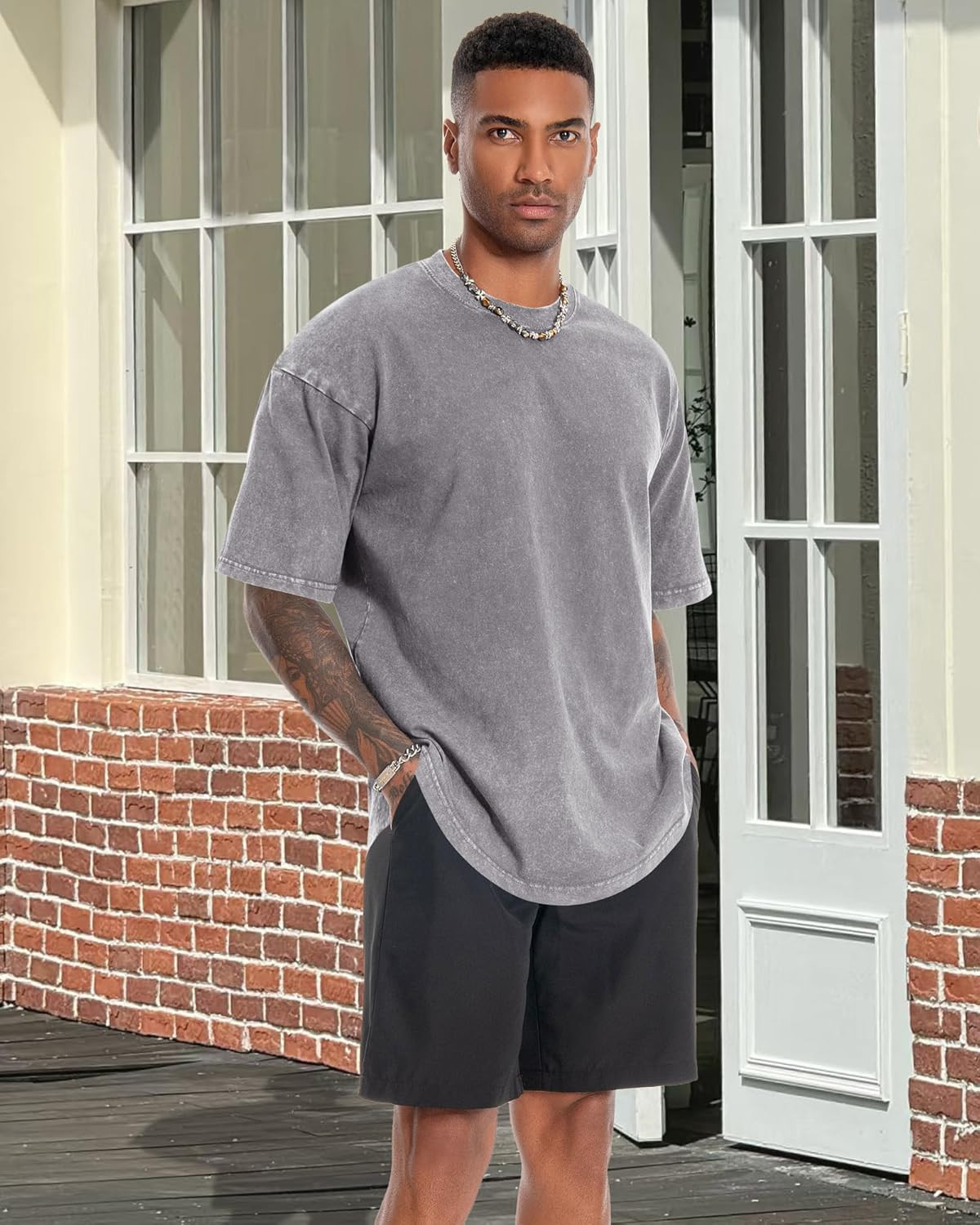 Oversized Tshirt for Men Short Sleeve Vintage Washed Cotton Basic Loose Tee 2026