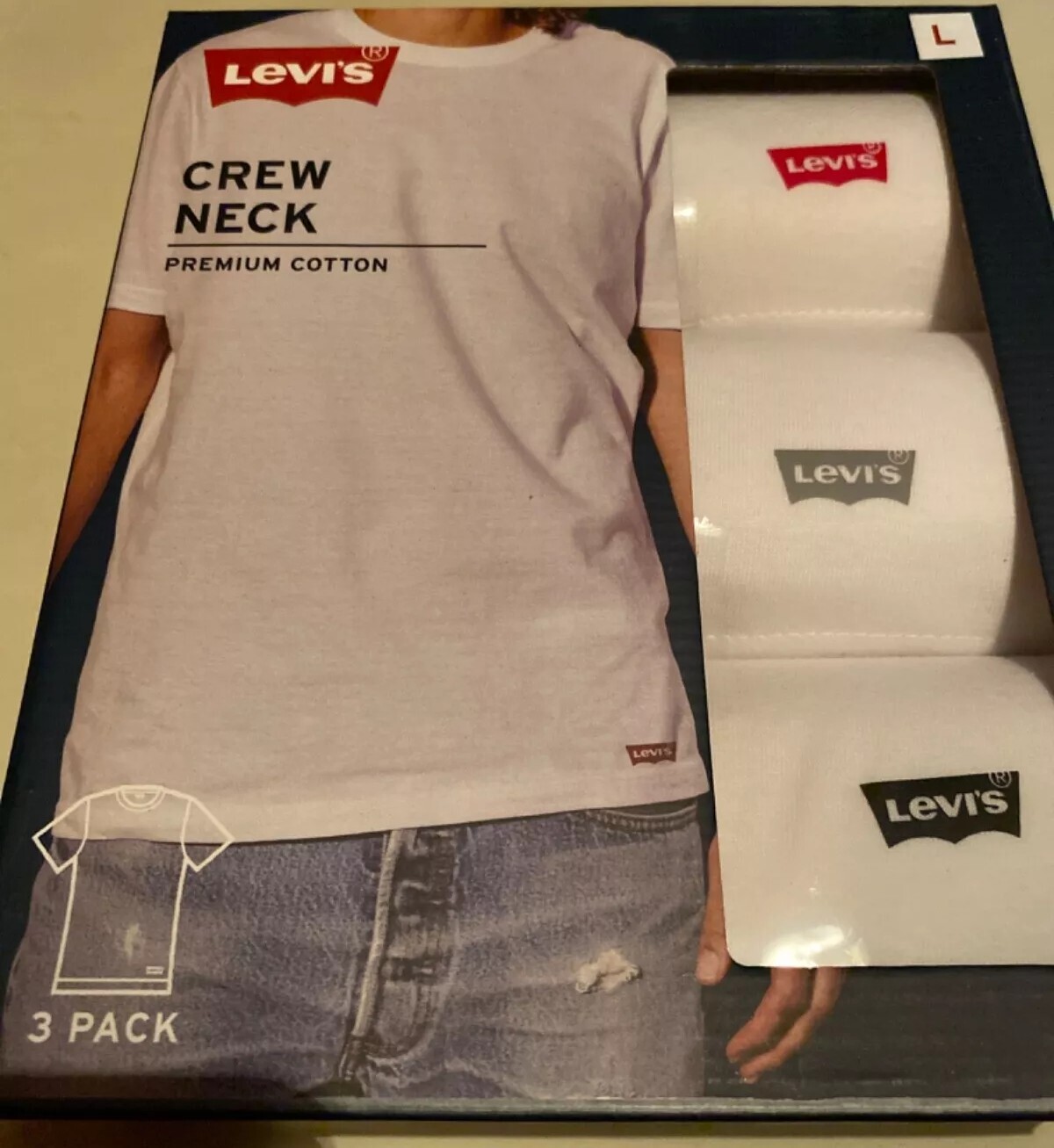 LEVI’S Men’s White 3Pack Crew Neck White T Shirts Premium Cotton Choose Size