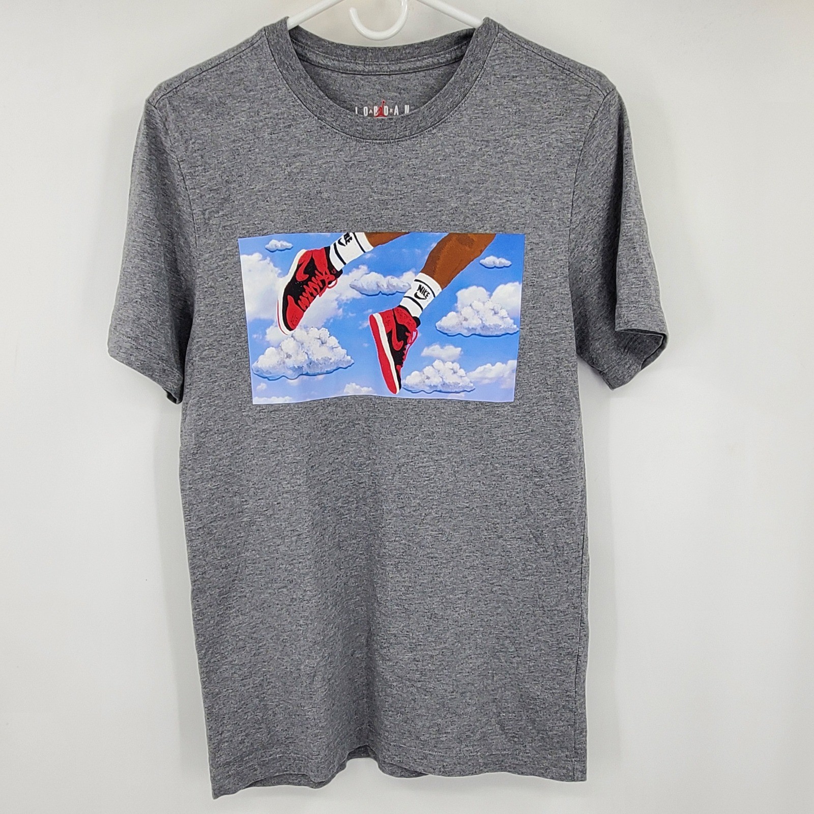 Jordan Gray Flight Skyborne AJ1 Bred Sky Graphic T-Shirt Mens Small Jumpman Tee