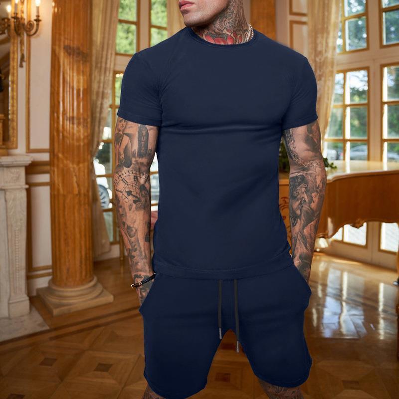 Men’s Summer Outfit 2-Piece Set Sweatsuit Short Sleeve T Shirts & Shorts Set Hot