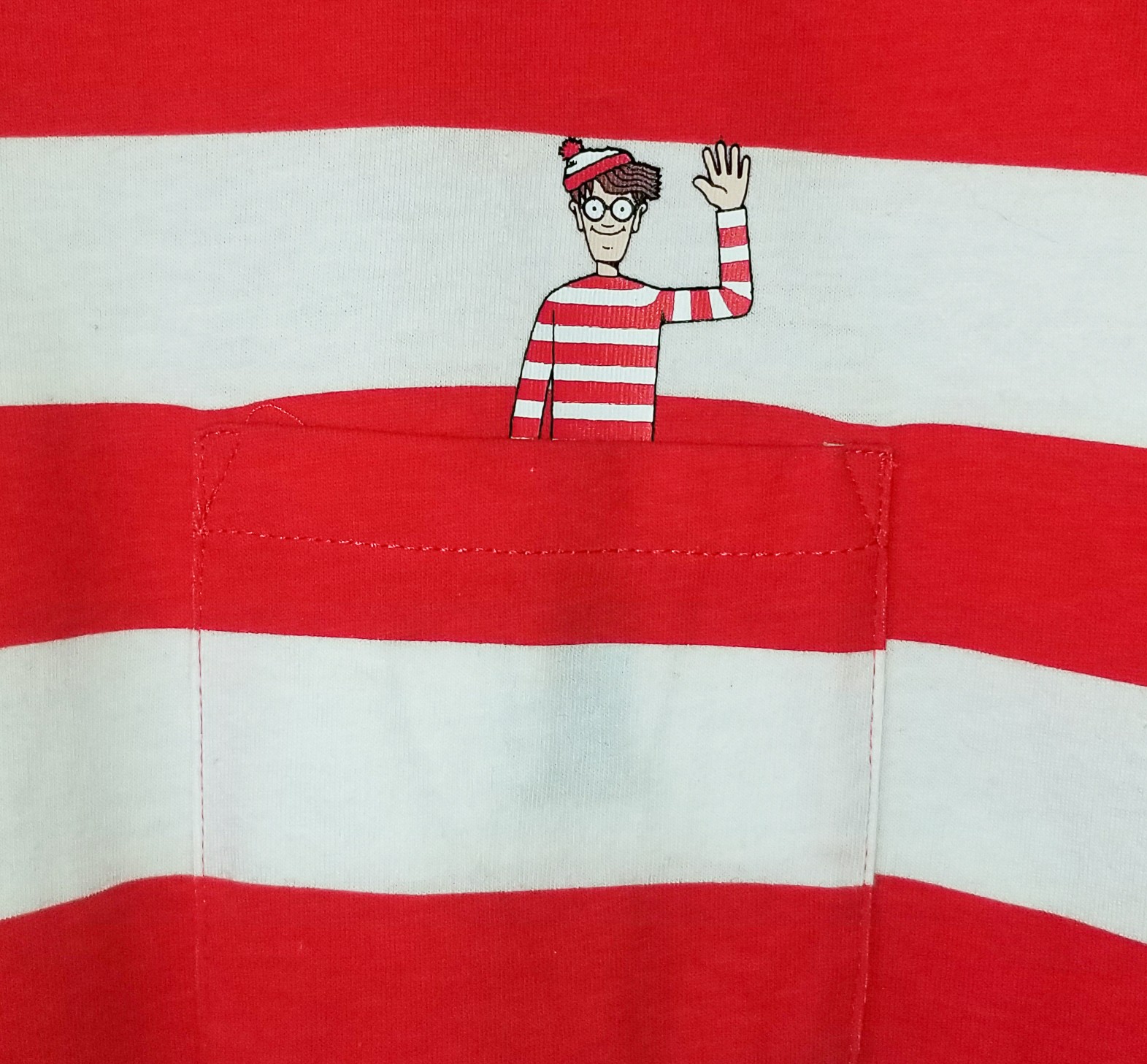 VANS x Where’s Waldo Ringer T-Shirt Red White Striped Pocket Collab Skate Tee LG