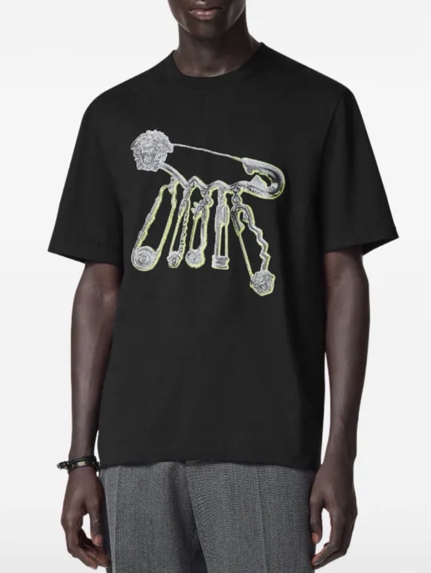 Versace Pop Pin Mesusa Black Cotton Jersey T-shirt Men’s Size XL Authentic