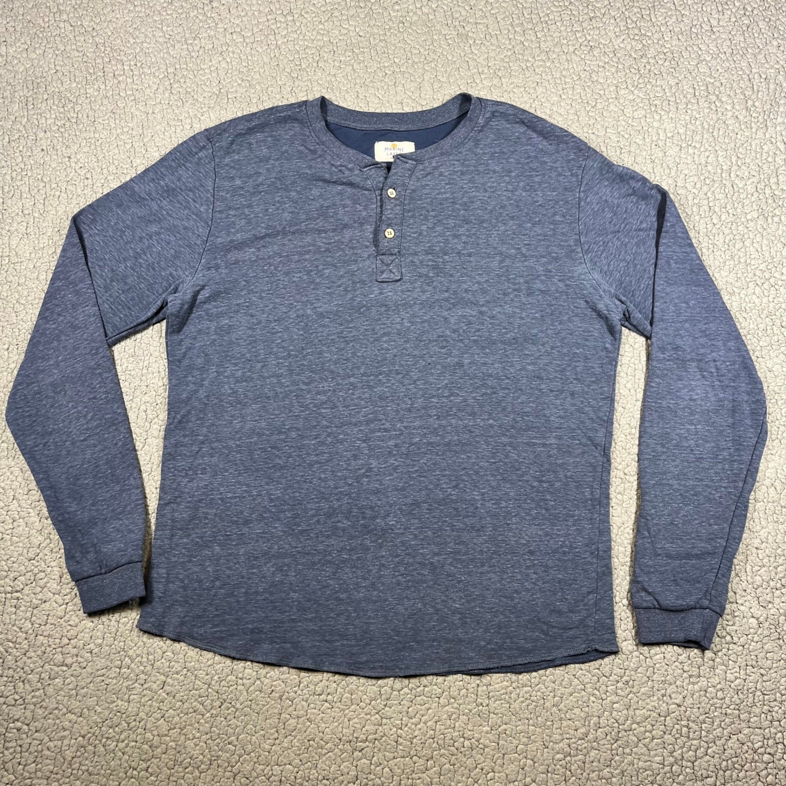 Marine Layer Mens Long Sleeve Henley Shirt Blue Heathered Tri-Blend Medium