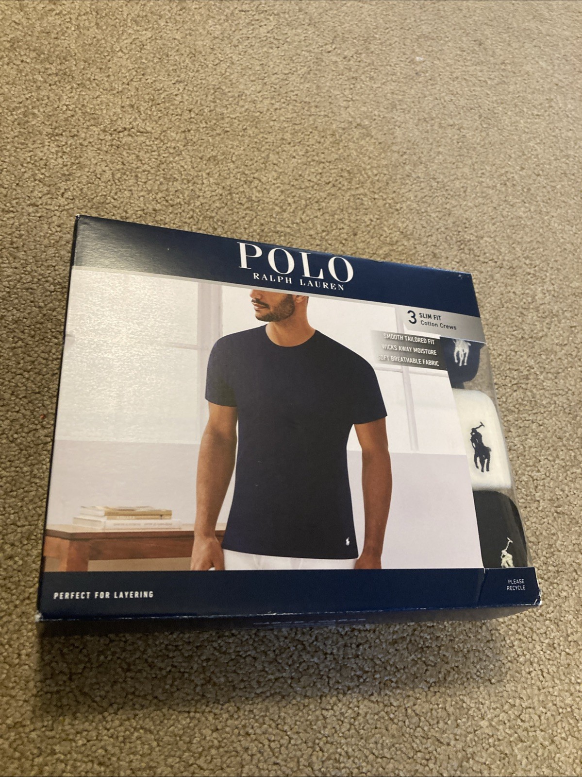 POLO RALPH LAUREN Men’s Slim Fit Cotton Crew Nk Undershirt 3 Pack Sz XL BK WT NY