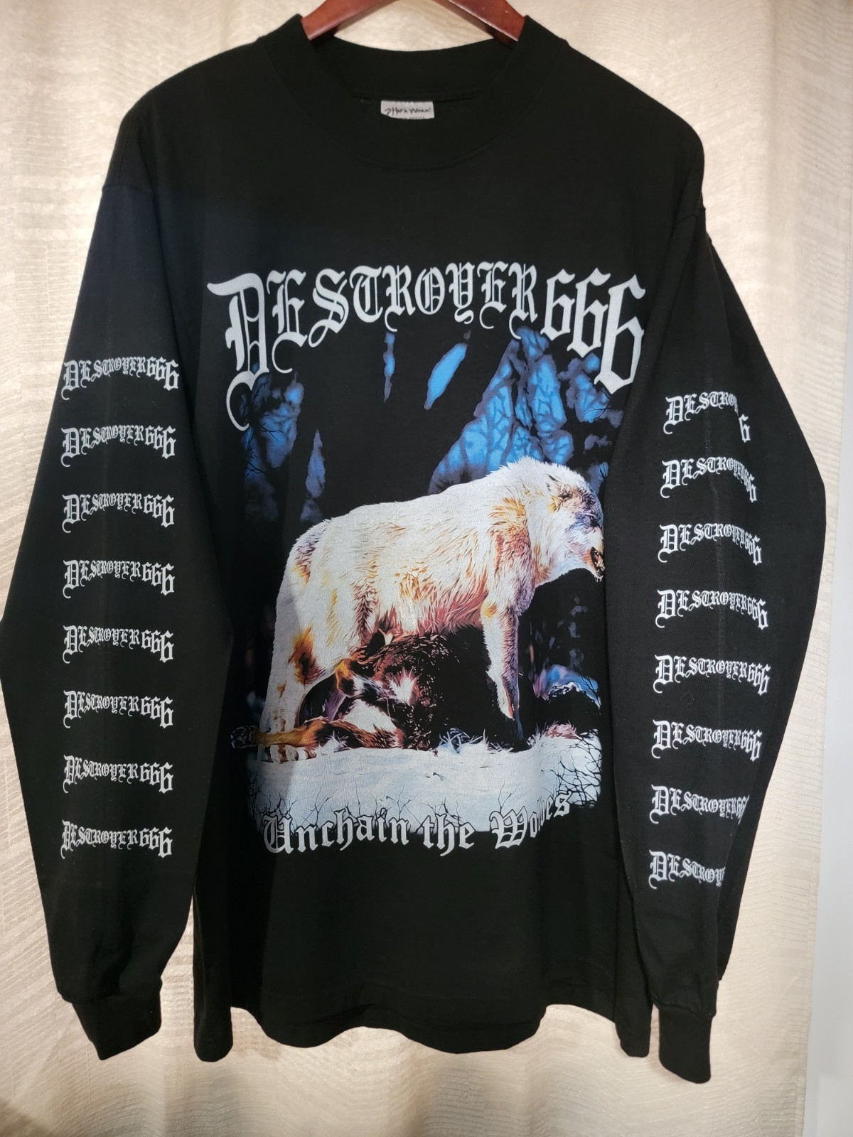 Destroyer 666 unchain wolves black metal ON SHAKA HEAVY LON SLEEVE T SHIRT