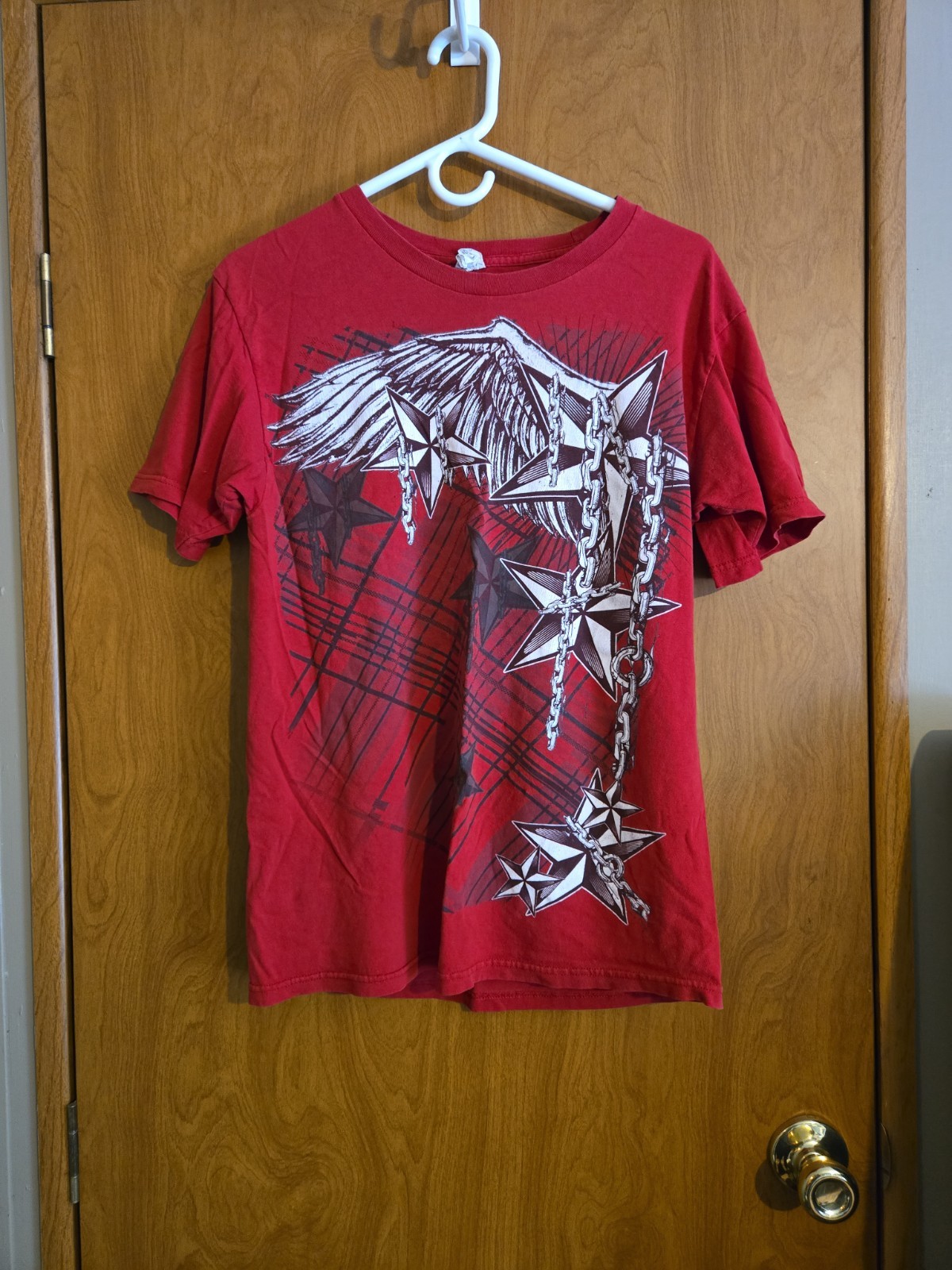 Y2K Affliction Carbon Star Grunge Skate Graphic T Shirt Red Black Medium
