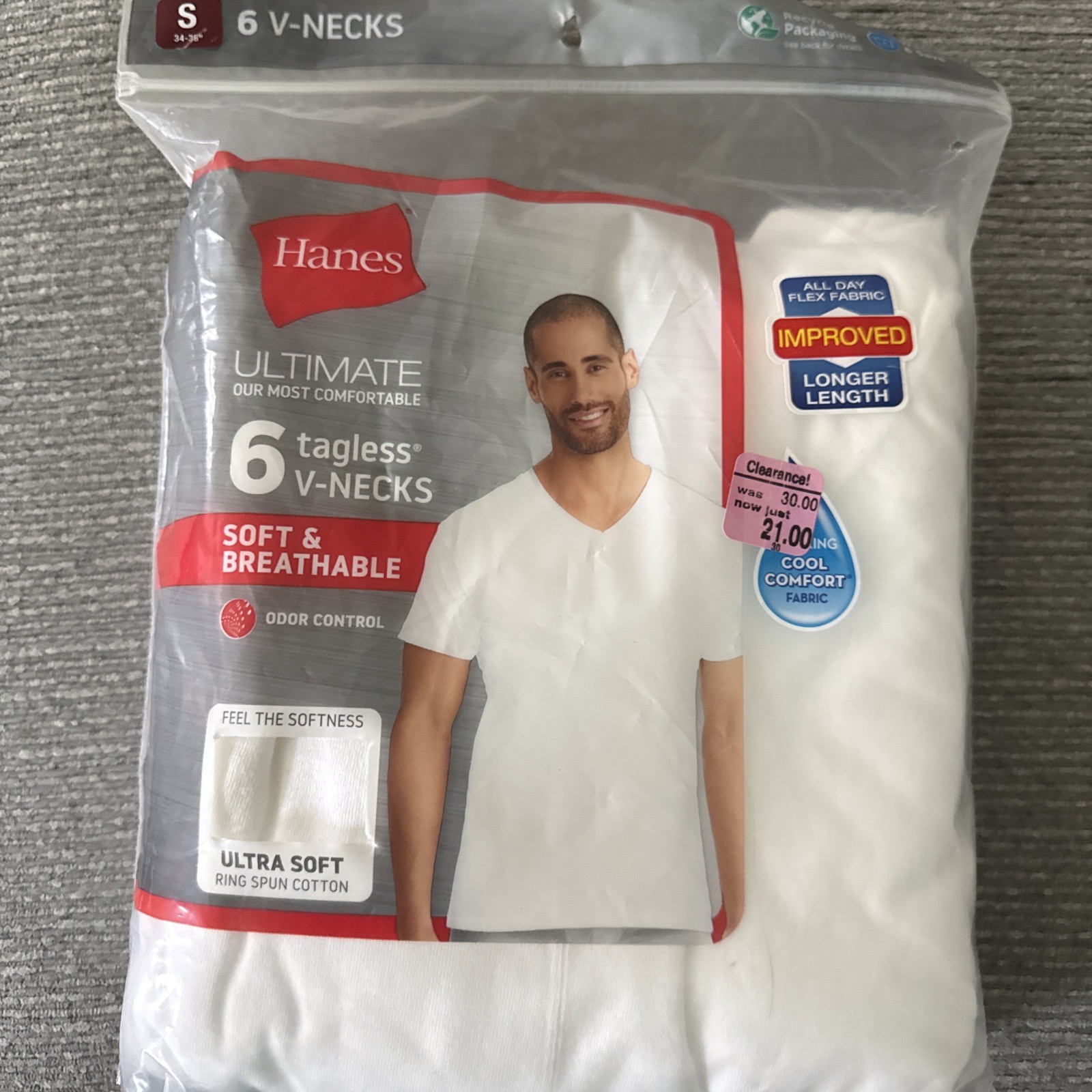 Vtg Hanes Men’s tagless V-Necks T-Shirts White 6 Pack Size S (34-36″) New In Pkg