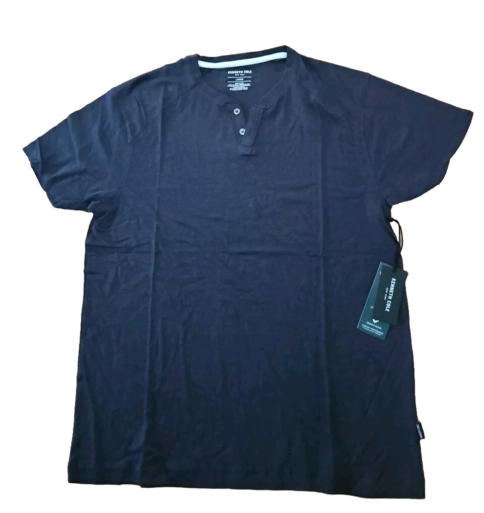 NWT Kenneth Cole Men’s Slim Fit Techni-Cole Stretch 2 Button T Shirt Navy Medium