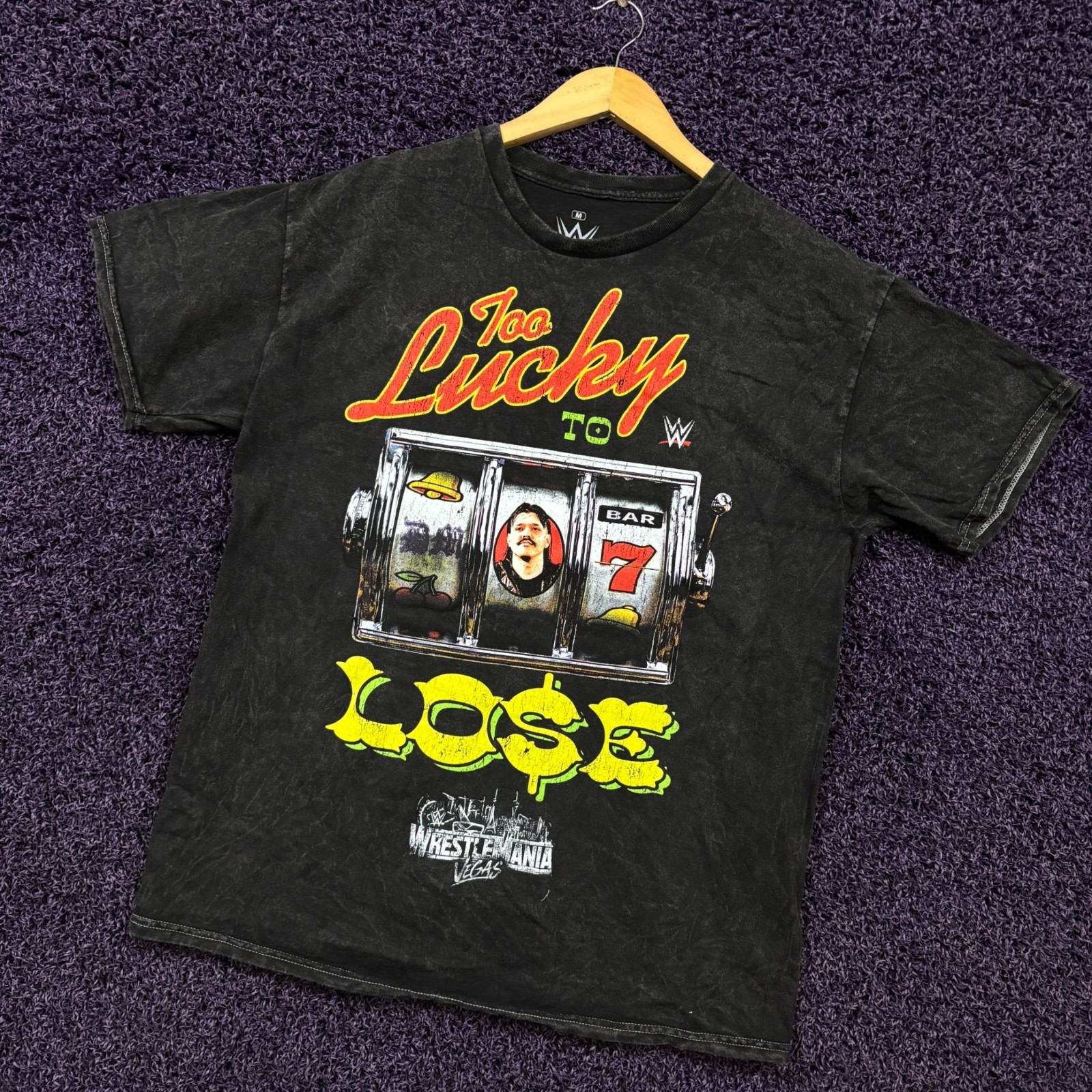 WWE Wrestlemania Too Lucky Lose Dominik Casino Mineral Wash T-Shirt Size Medium