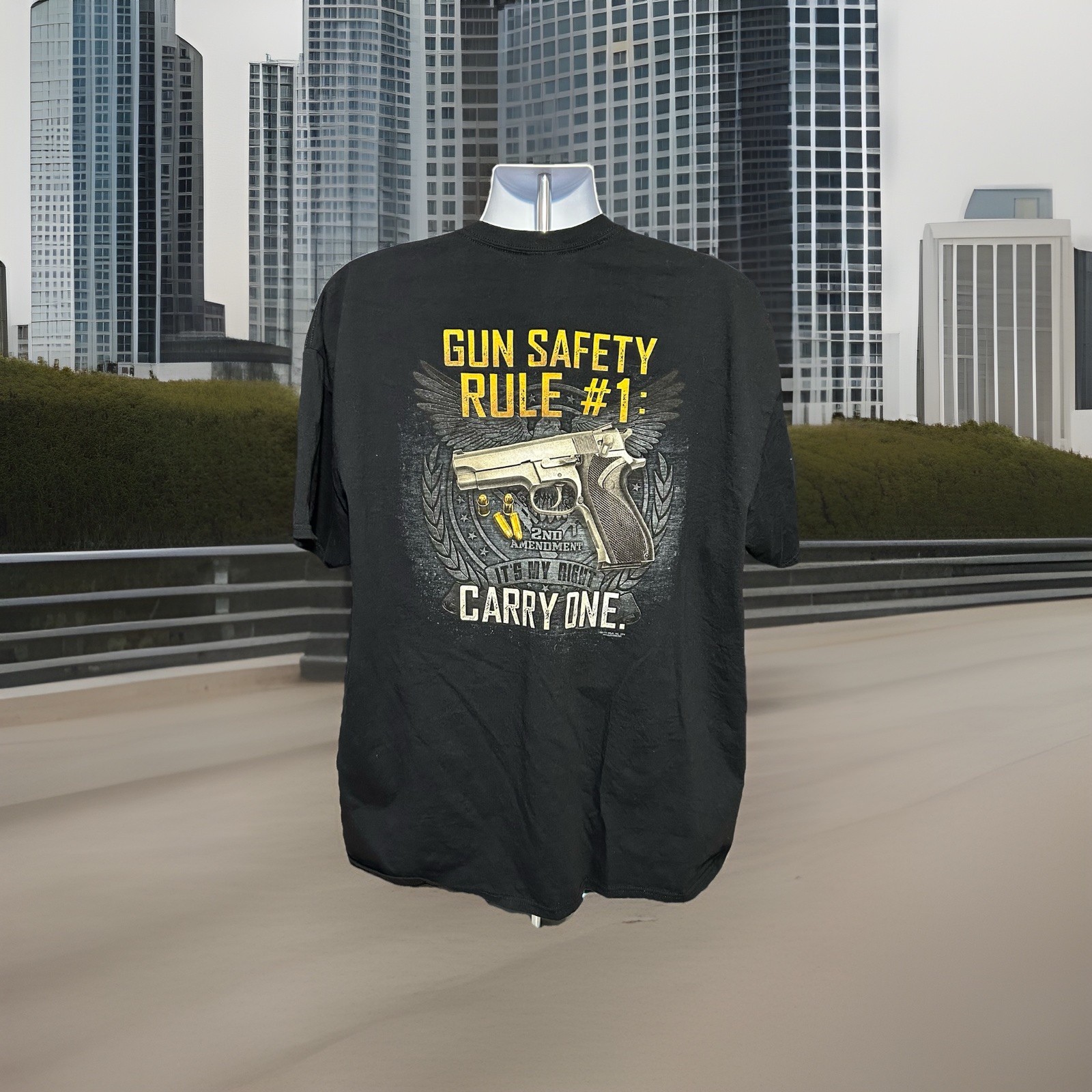 Buck Wear Gun Safety Rule #1 Carry One 2nd Amendment Shirt Men 2XL Black 2014