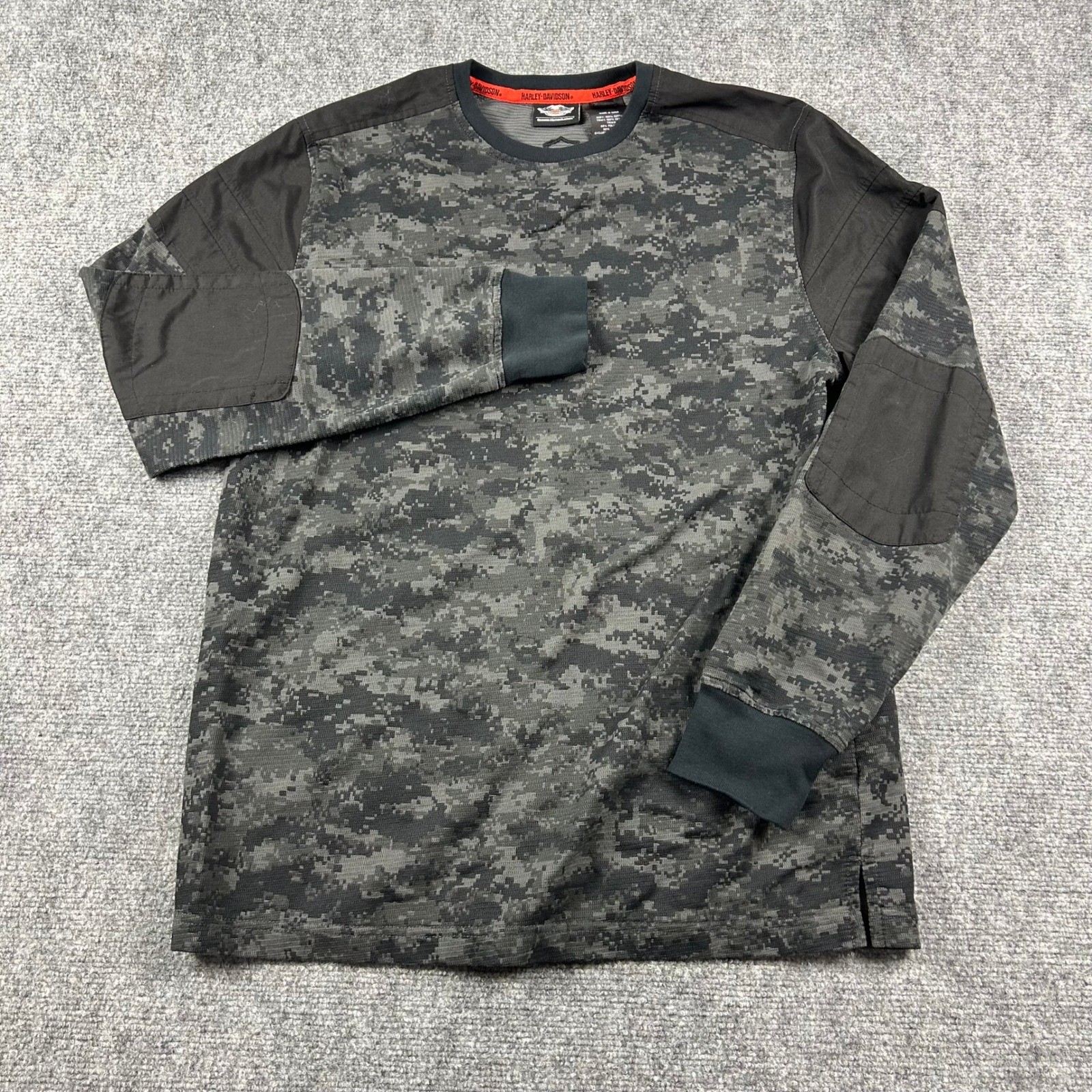 Harley-Davidson Shirt Mens M Grey Digital Camo Long Sleeve Tactical Elbow