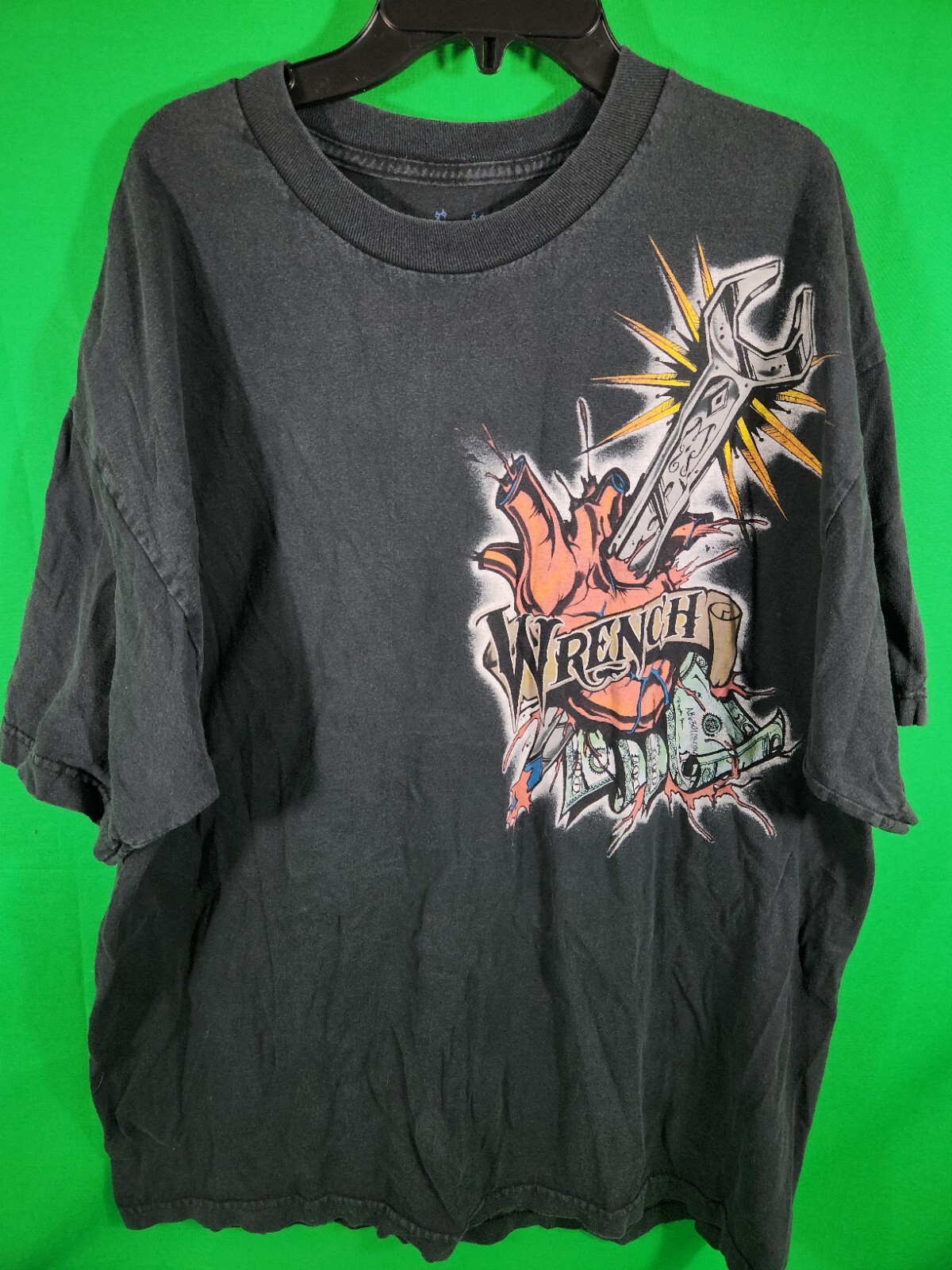Men’s Wrench T-Shirt Black Double-Side Print 90s Sz XL