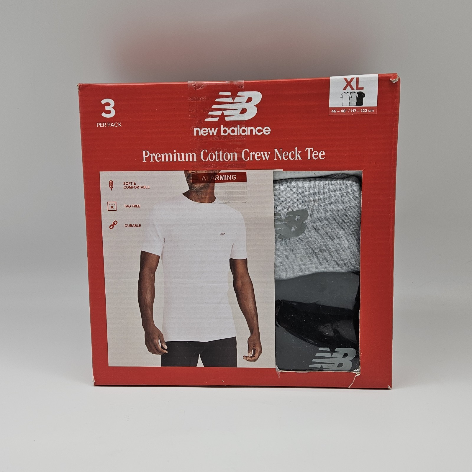 3 Pack NEW BALANCE Mens S M L XL White Gray Black Crew Neck Cotton Logo T Shirts