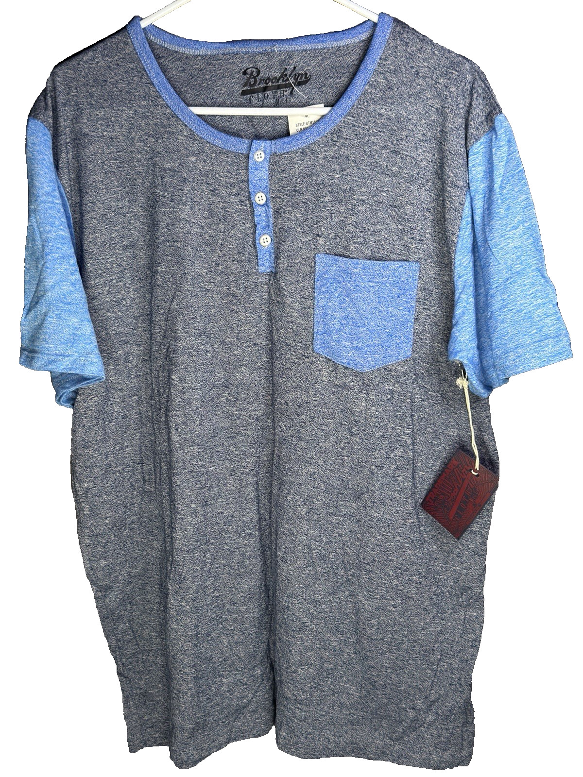 Brooklyn Cloth Men’s Henley T-Shirt XL Gray Blue Pocket Short Sleeve NWT
