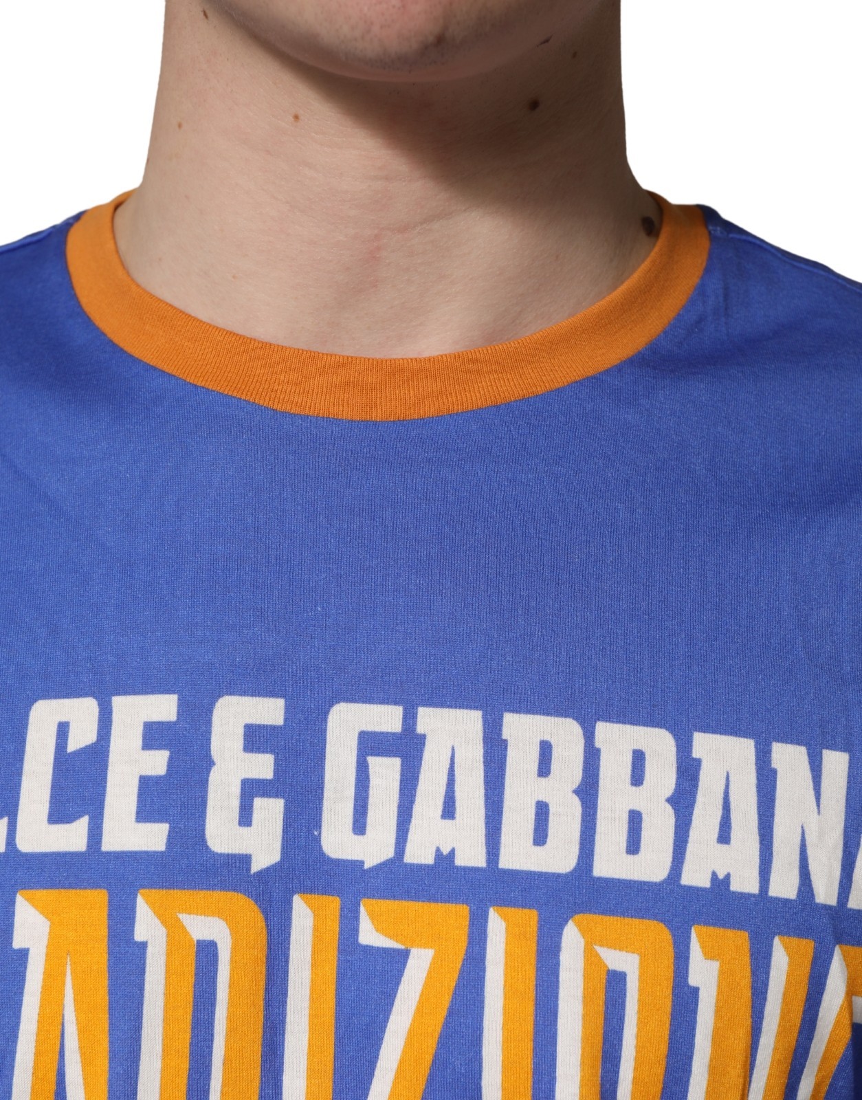 DOLCE & GABBANA T-shirt Blue Pasta Graphic Print Cotton Men Crewneck IT48/US38/M